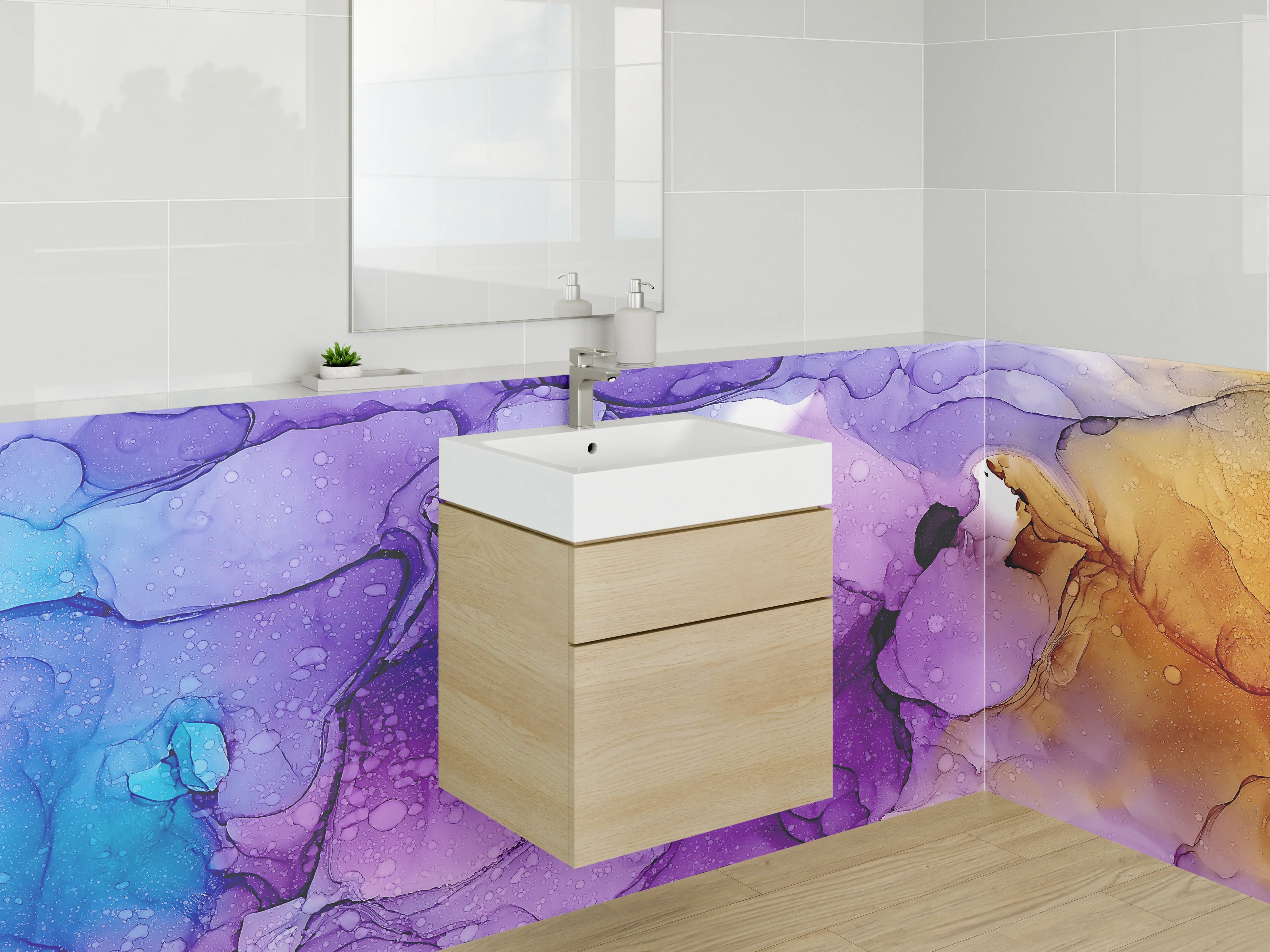 Waschbecken-Rückwand - Abstraktes Aquarell Bunt Lila Braun