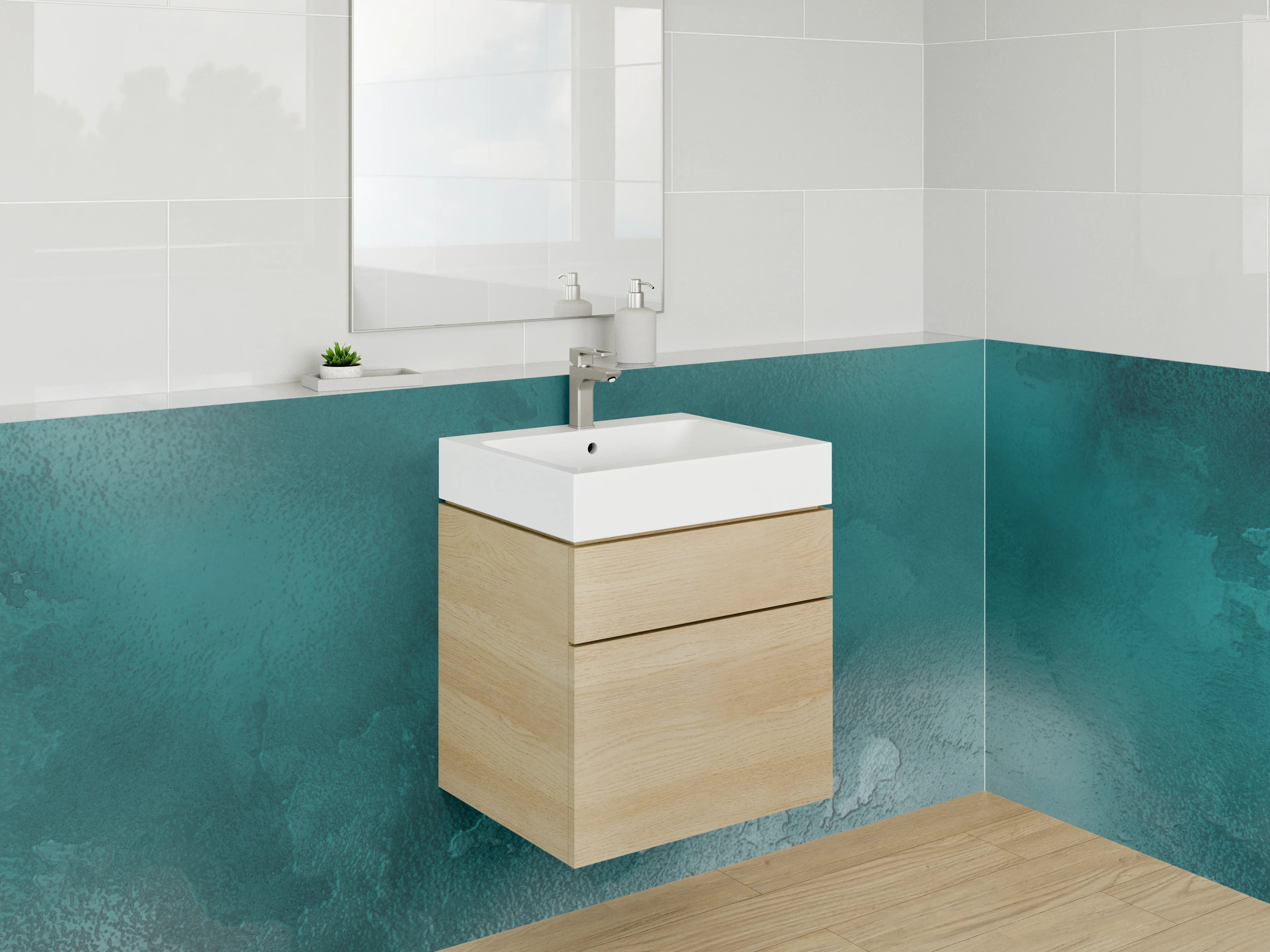 Waschbecken-Rückwand - Abstraktes Aquarell Türkisgrün