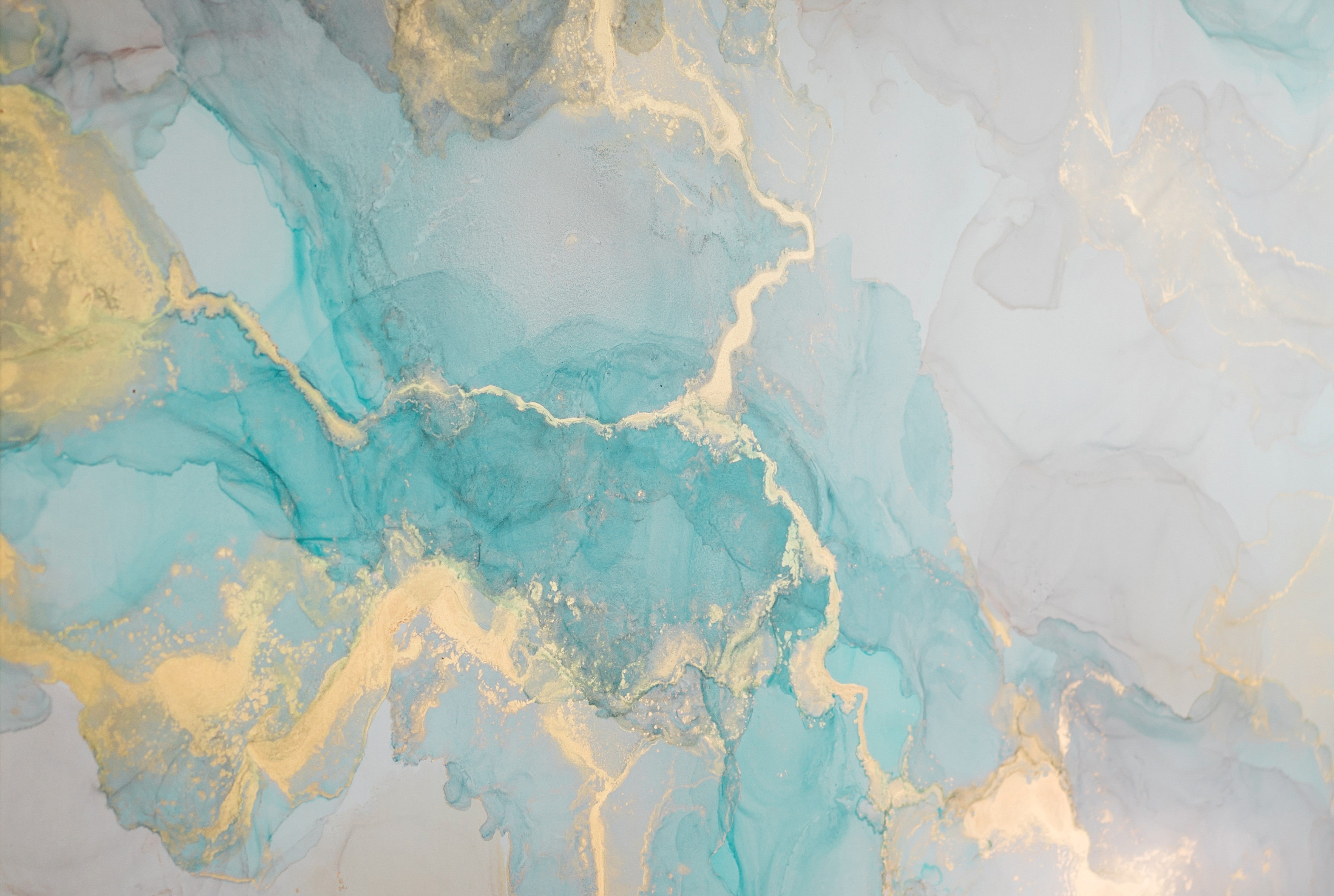 Waschbecken-Rückwand-Abstraktes Aquarell in Türkis und Gold