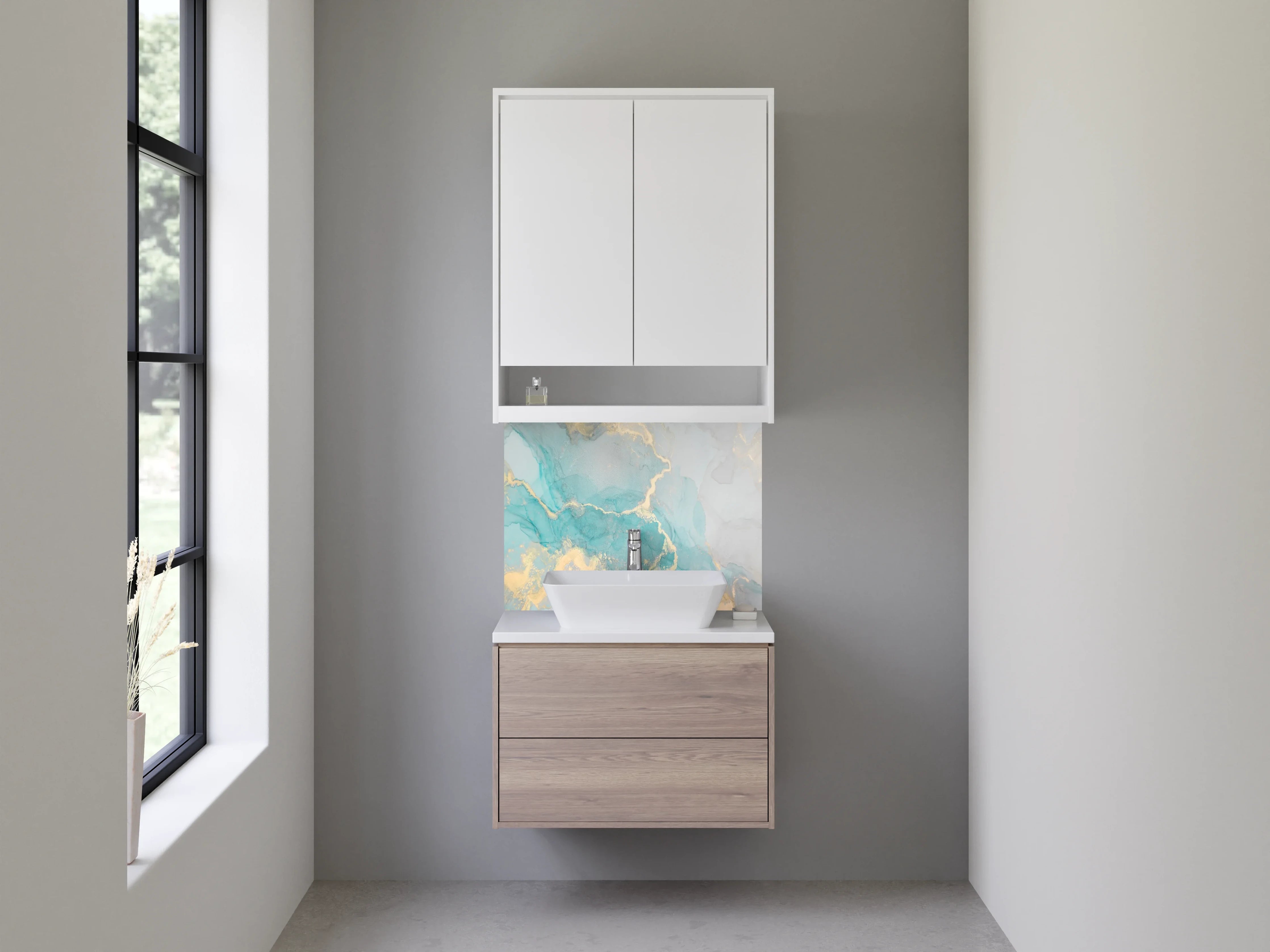 Waschbecken-Rückwand - Abstraktes Aquarell in Türkis und Gold