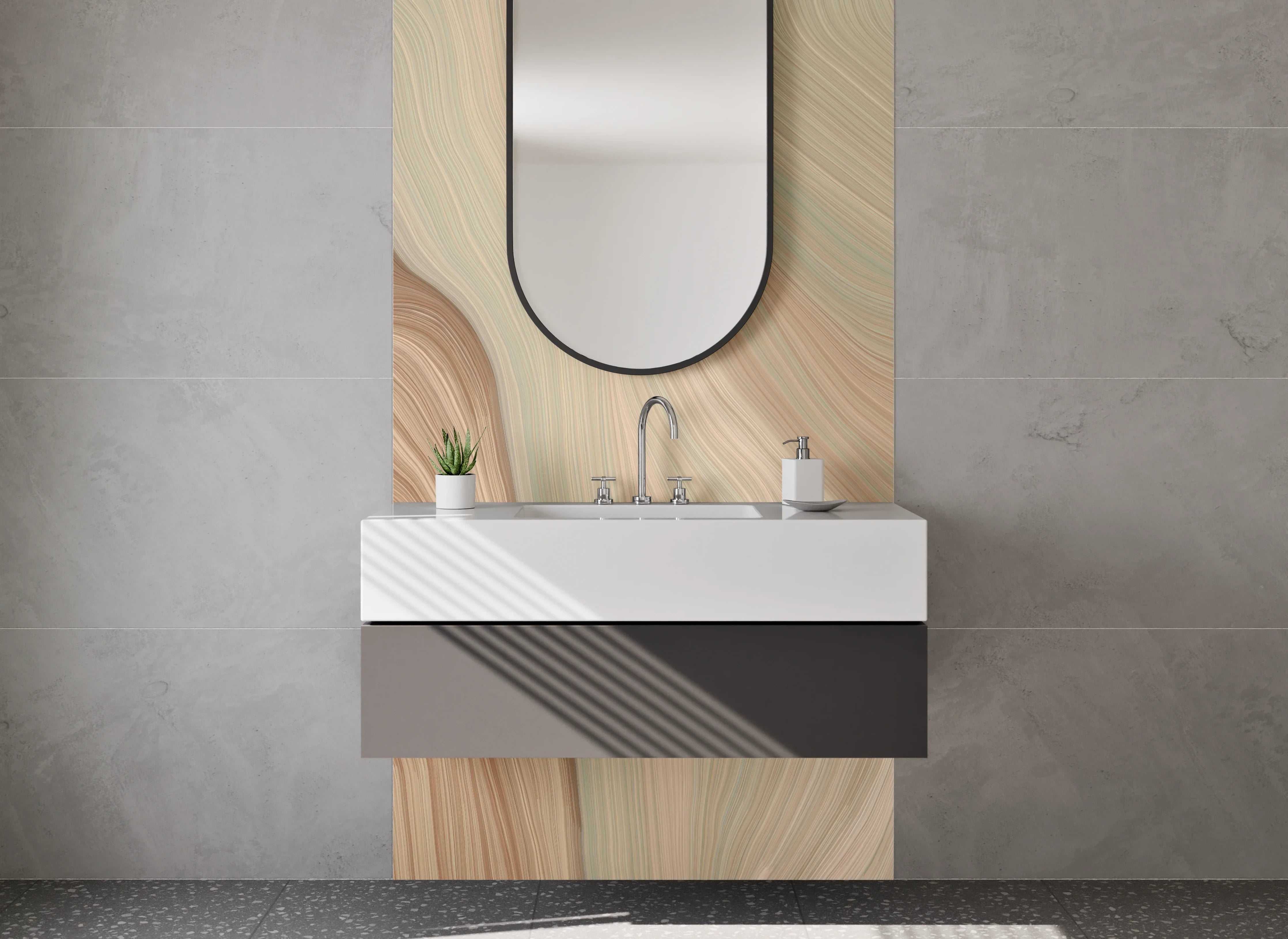 Waschbecken-Rückwand - Abstraktes Beige-Braun Wandmotiv