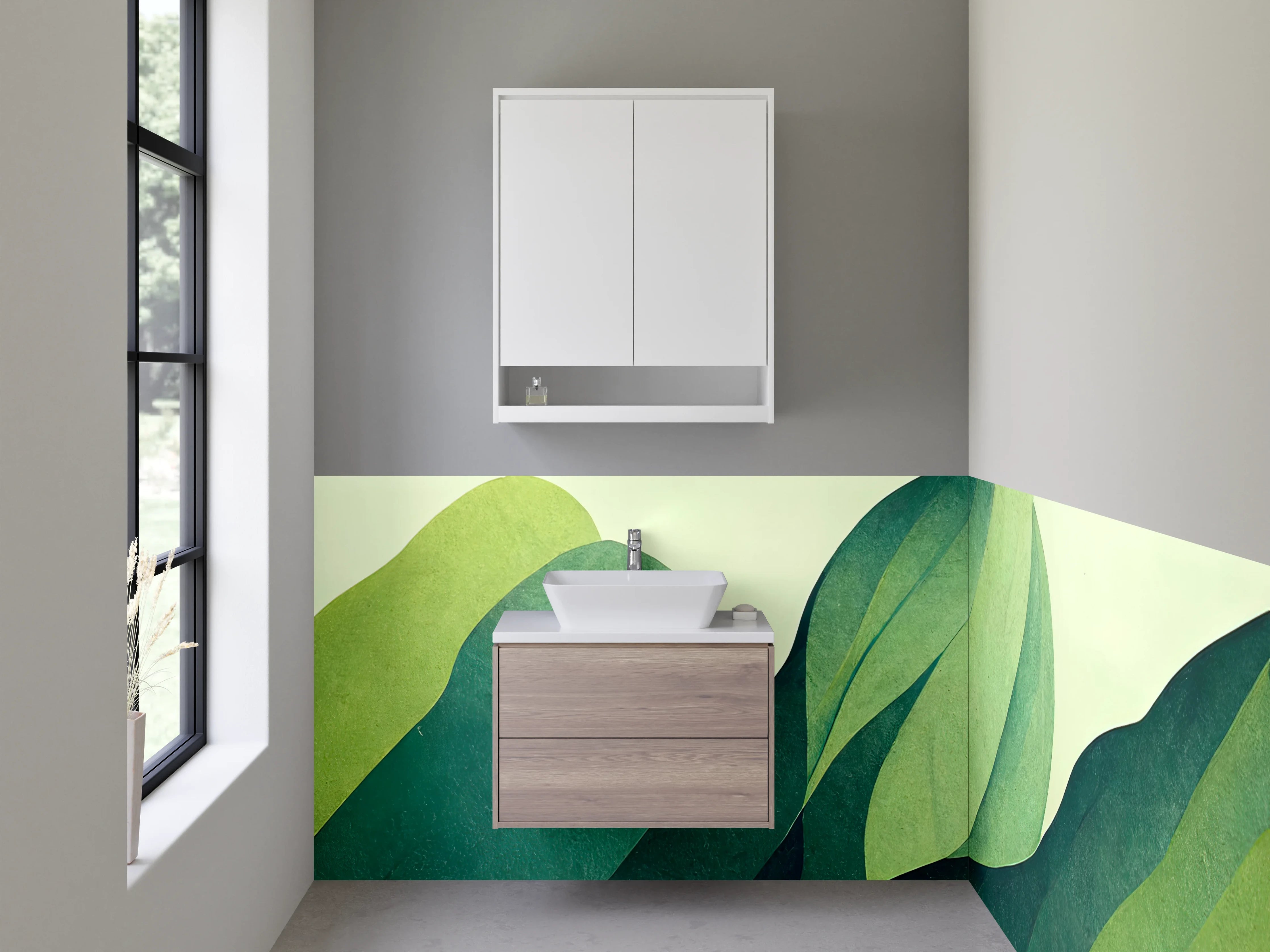 Waschbecken-Rückwand - Abstraktes Blätter-Design in Grüntönen