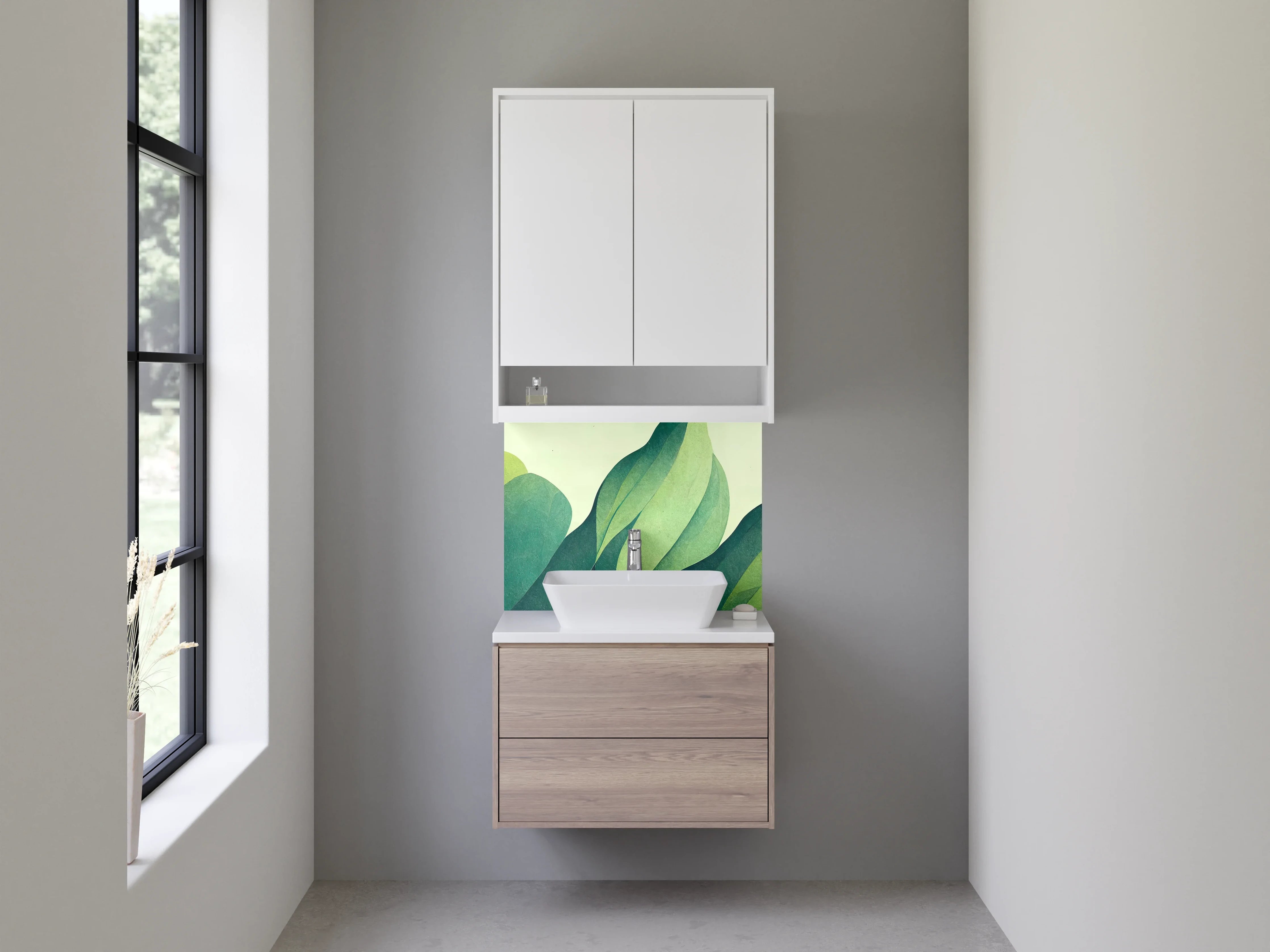 Waschbecken-Rückwand - Abstraktes Blätter-Design in Grüntönen