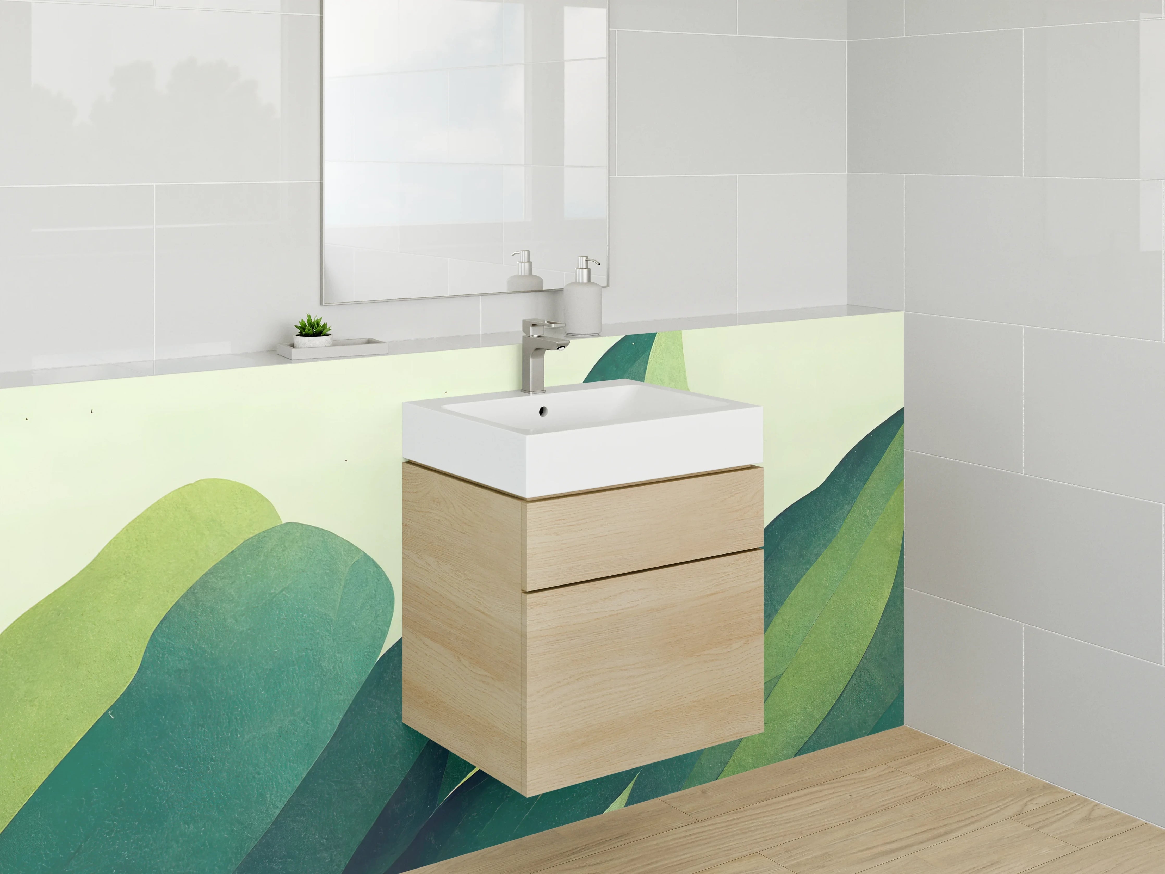 Waschbecken-Rückwand - Abstraktes Blätter-Design in Grüntönen