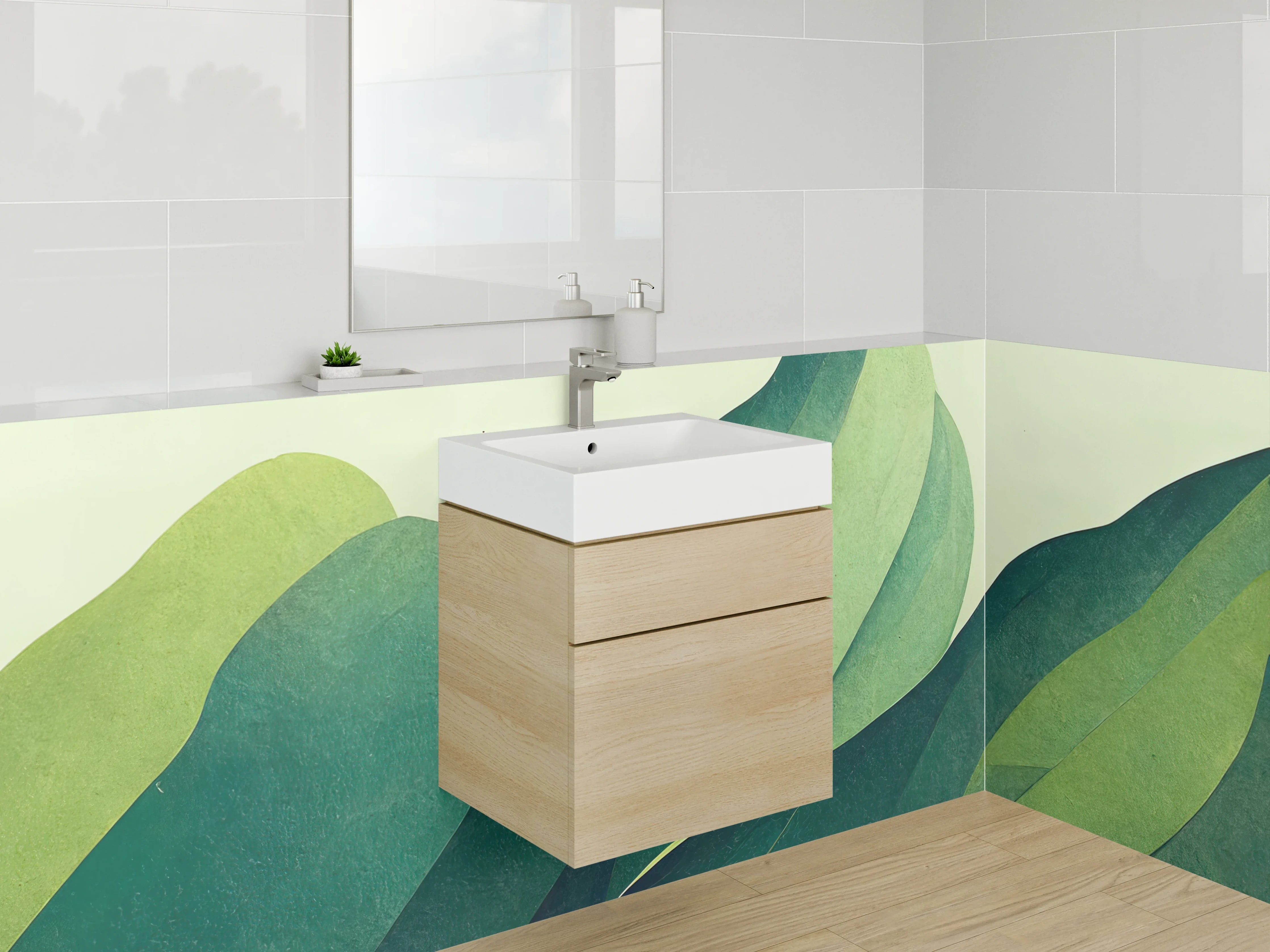 Waschbecken-Rückwand - Abstraktes Blätter-Design in Grüntönen