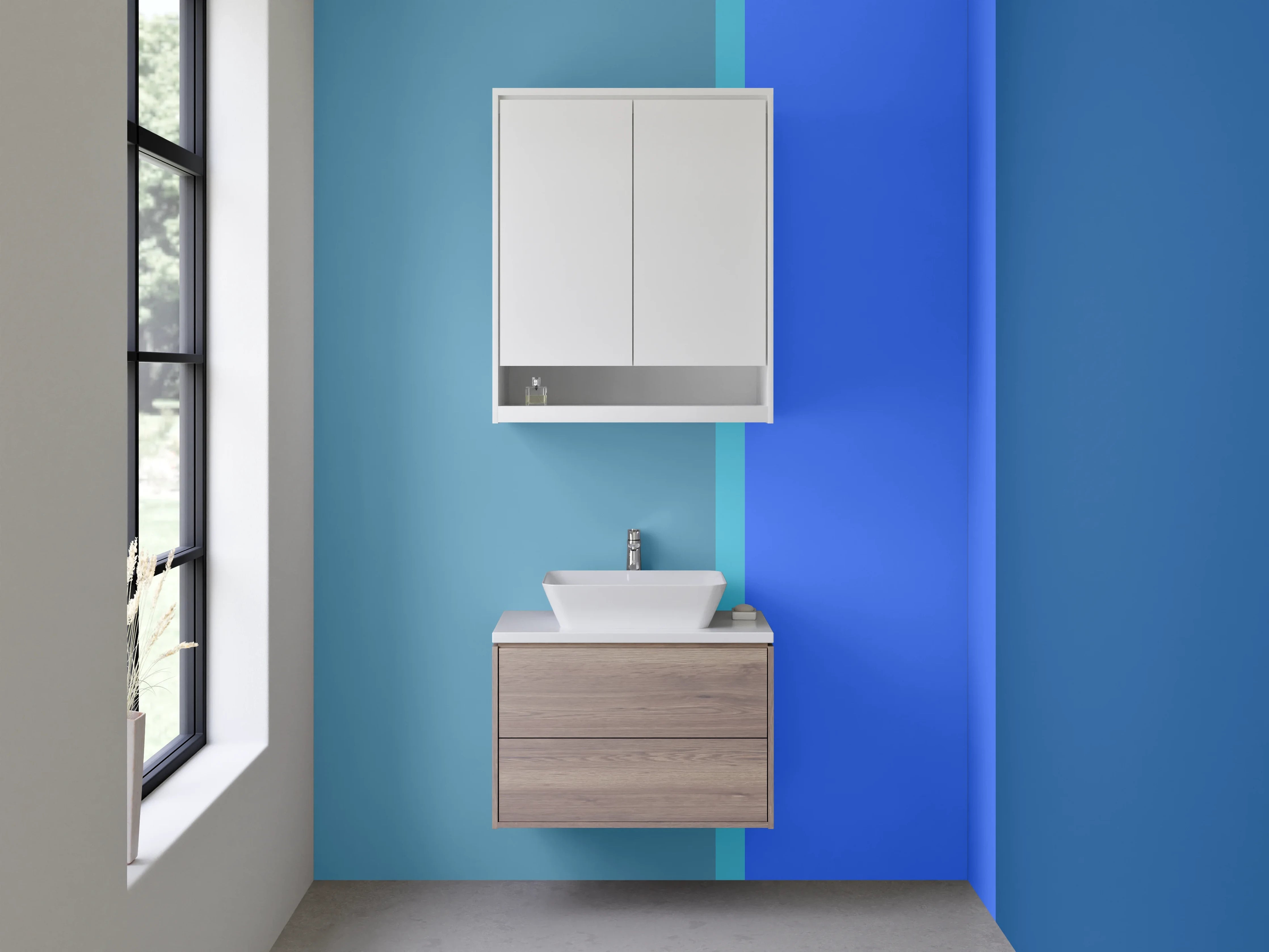 Waschbecken-Rückwand - Abstraktes Blau Linien Modern