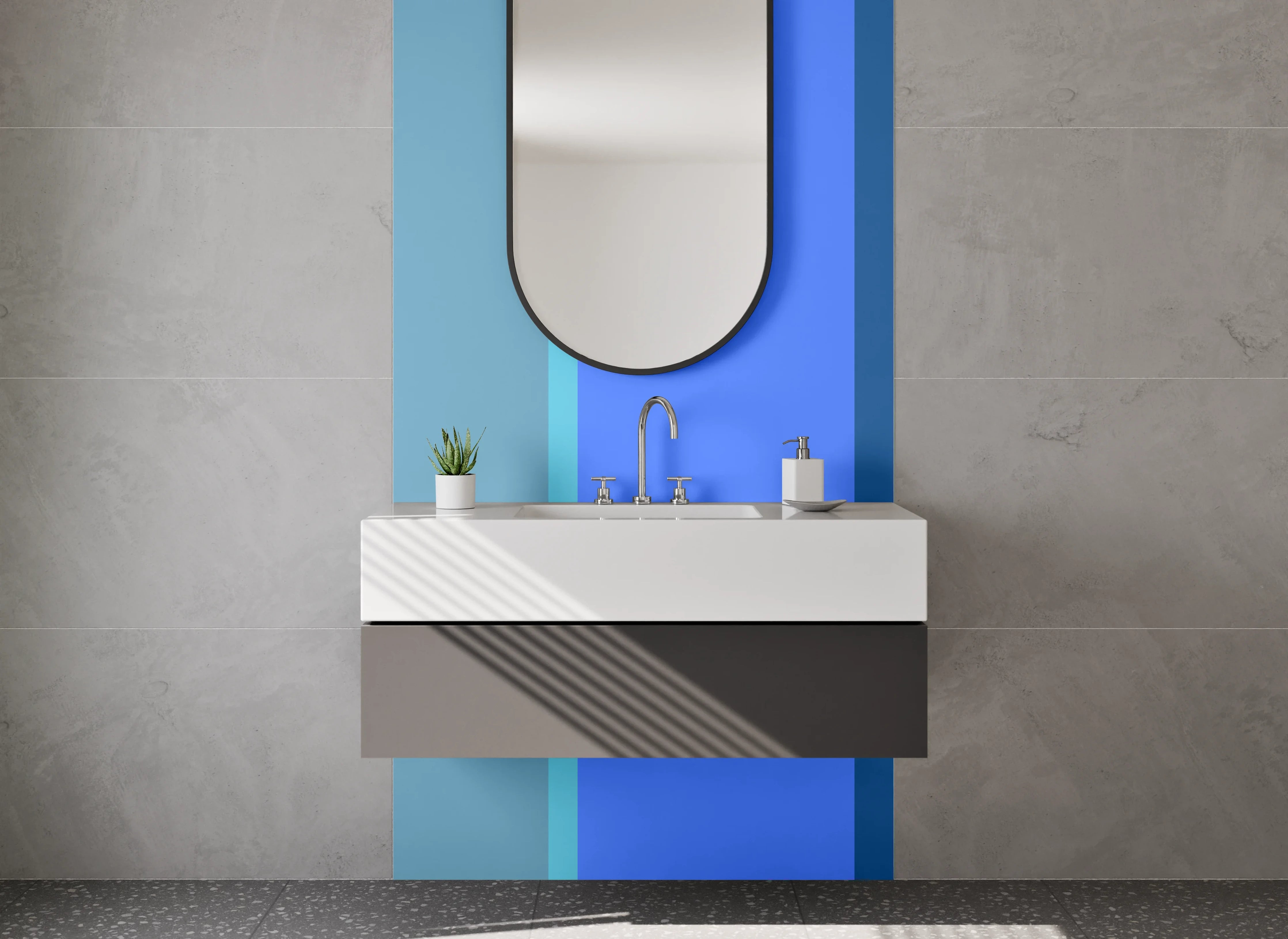 Waschbecken-Rückwand - Abstraktes Blau Linien Modern