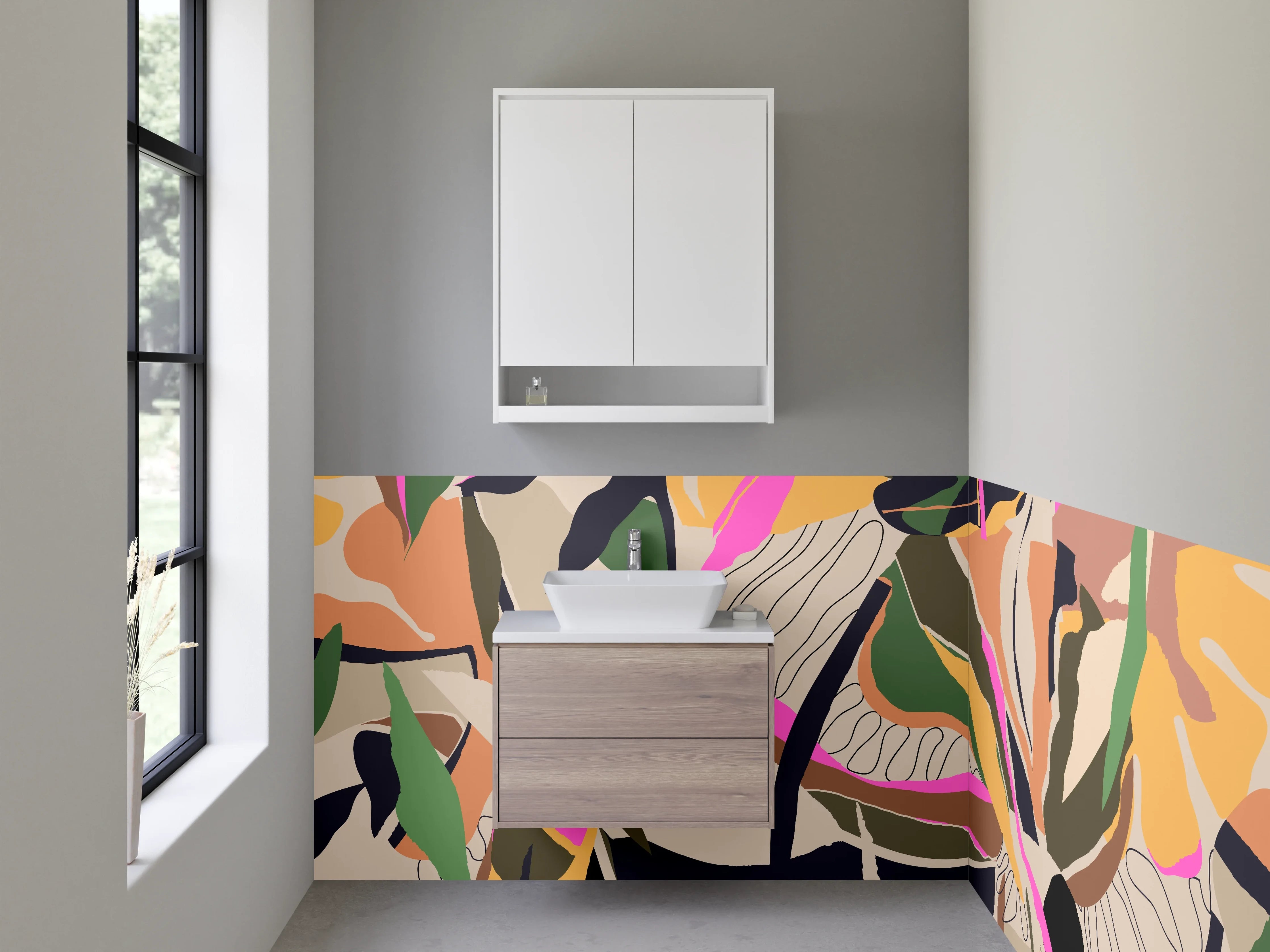 Waschbecken-Rückwand - Abstraktes Dschungel-Muster bunt modern