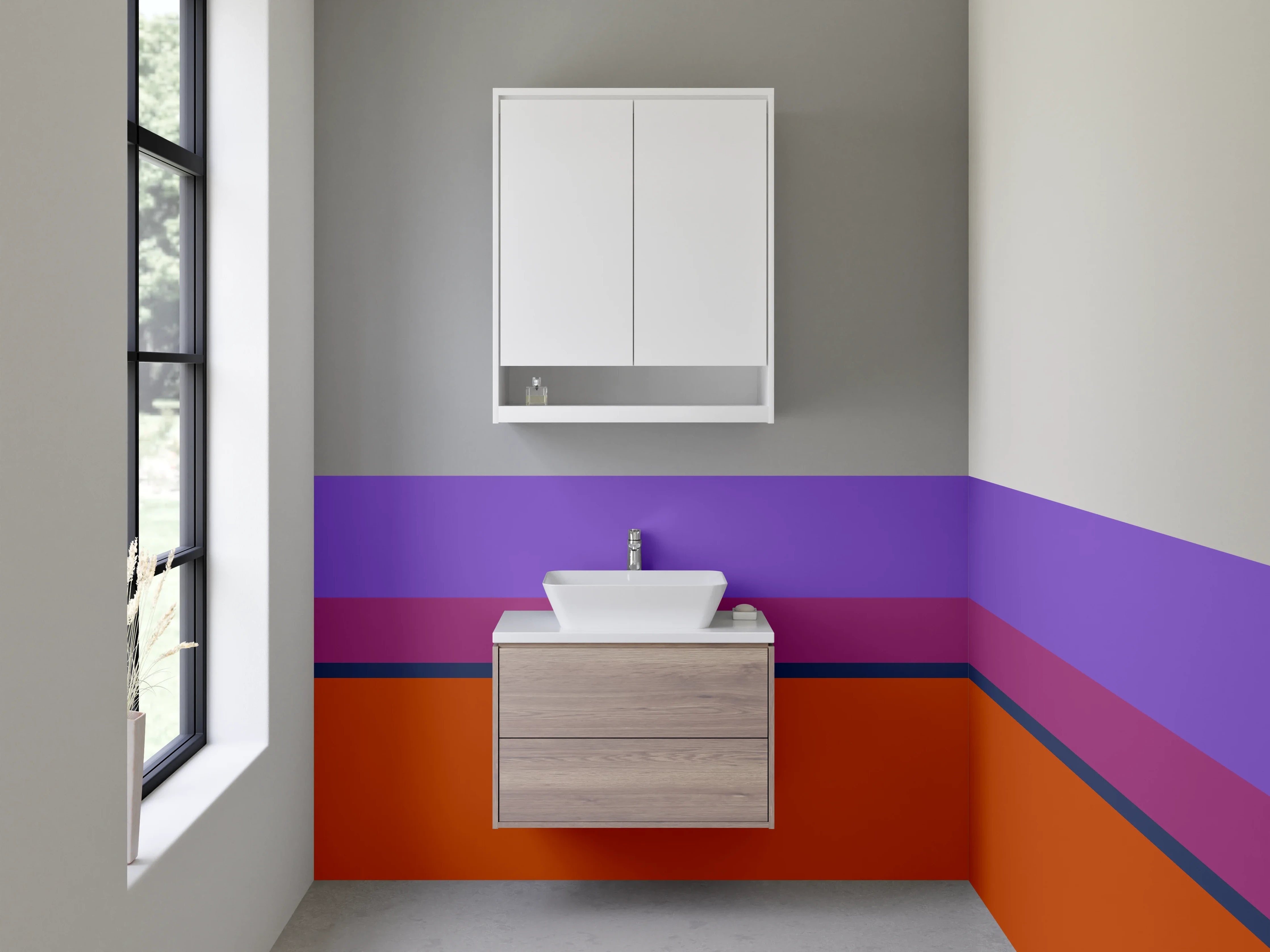 Waschbecken-Rückwand - Abstraktes Farbenspiel mit Lila, Braun und Grau