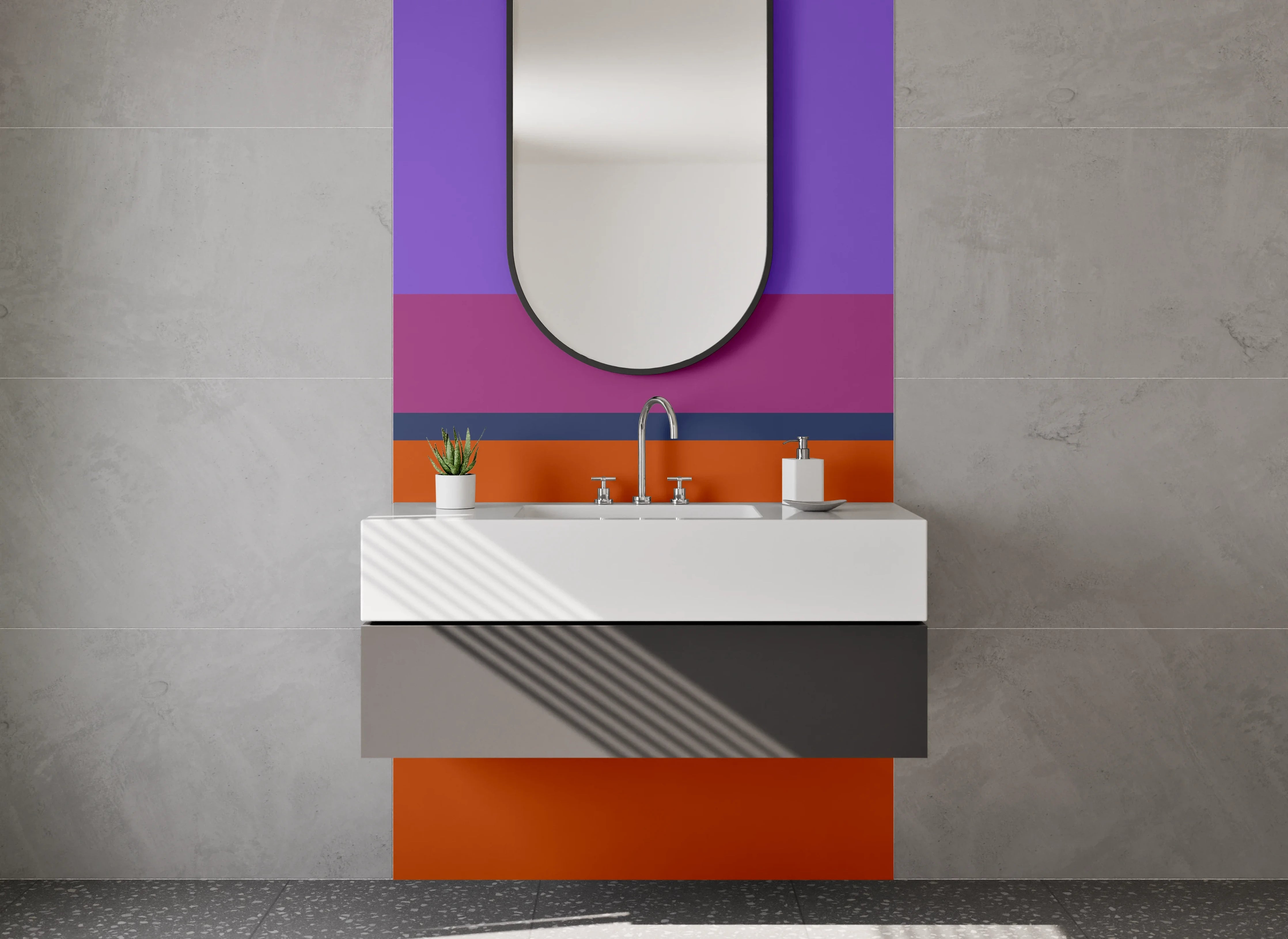 Waschbecken-Rückwand - Abstraktes Farbenspiel mit Lila, Braun und Grau