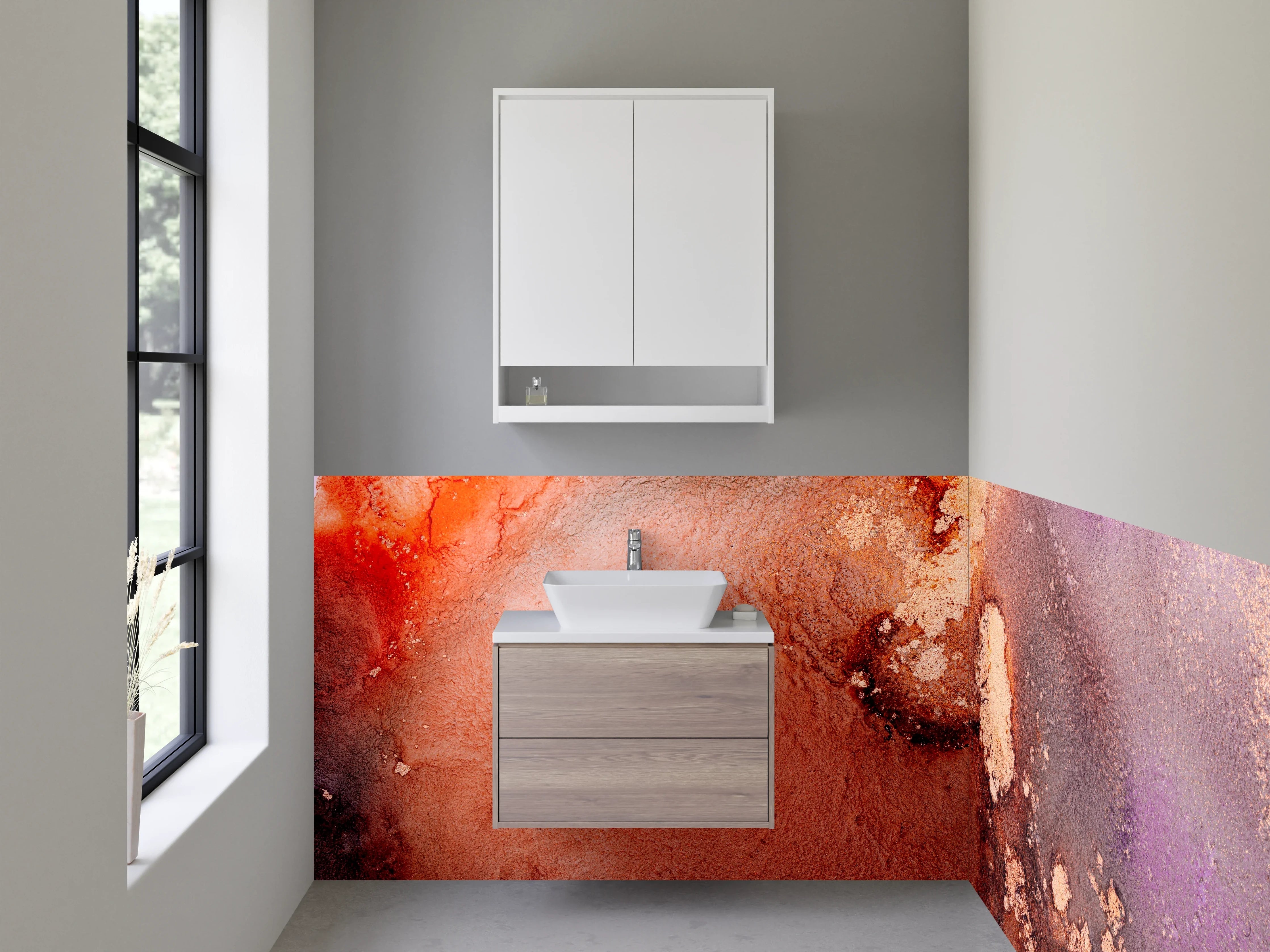 Waschbecken-Rückwand - Abstraktes Farbspiel Braun Lila Rot