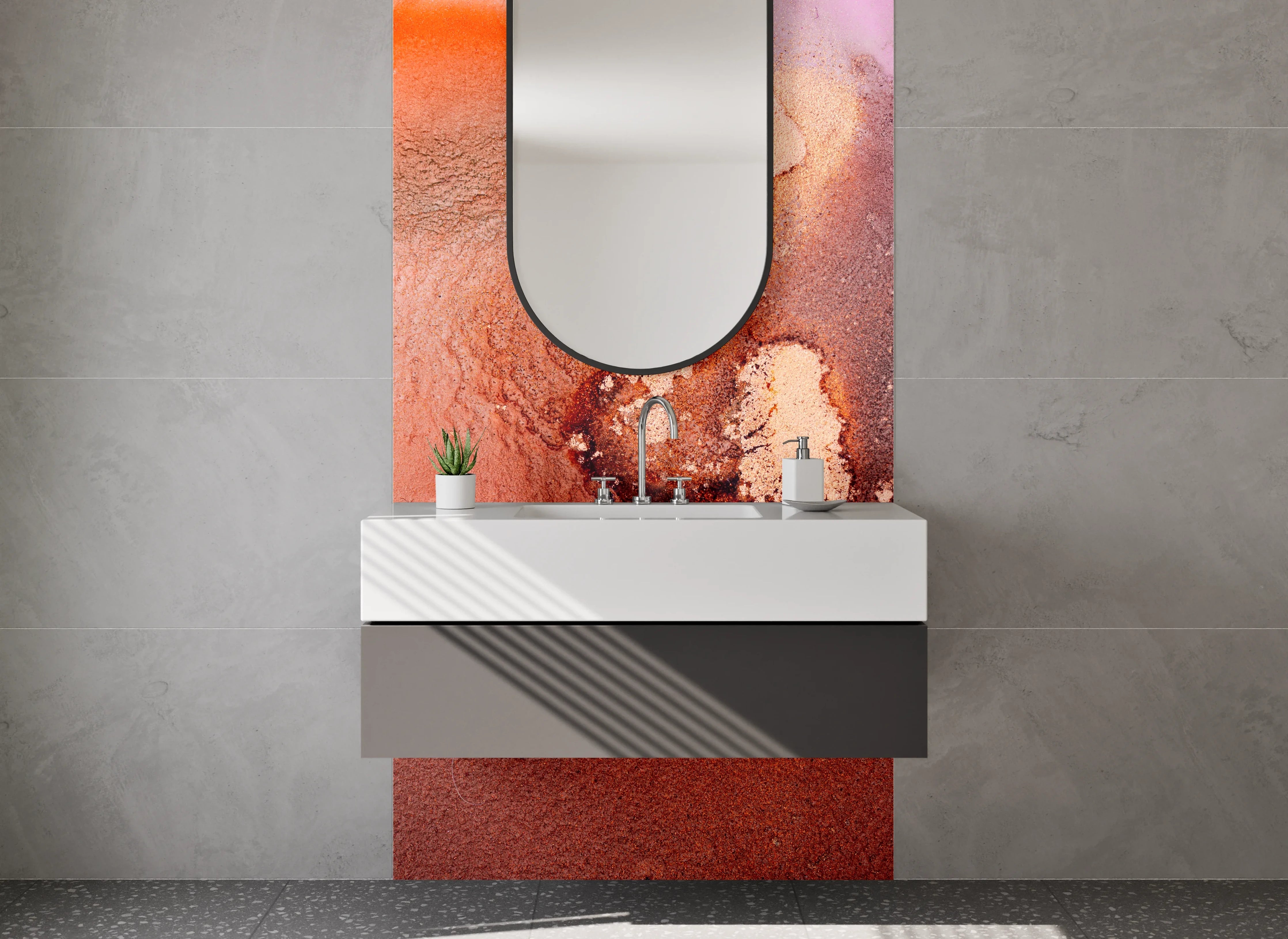 Waschbecken-Rückwand - Abstraktes Farbspiel Braun Lila Rot