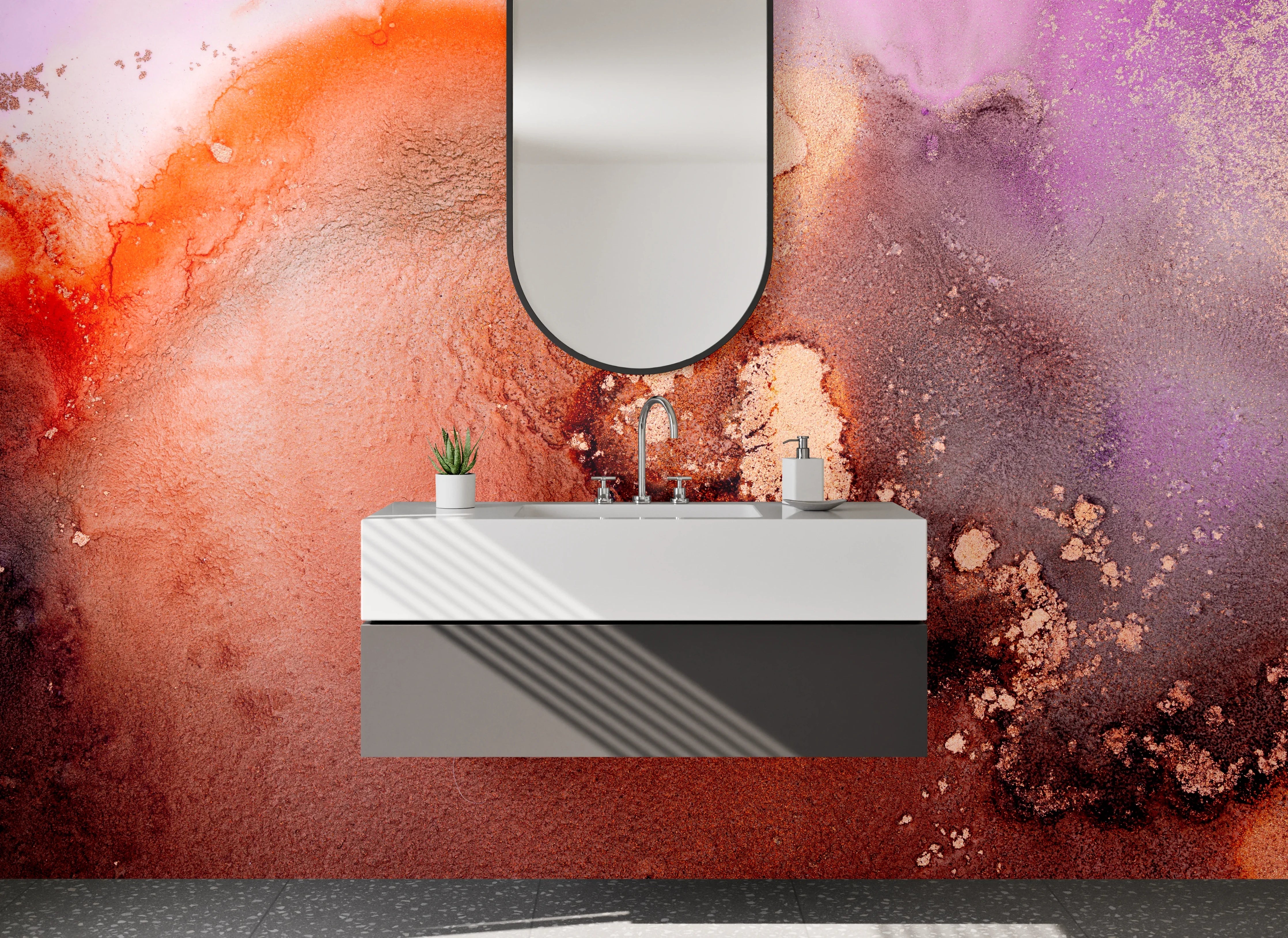 Waschbecken-Rückwand - Abstraktes Farbspiel Braun Lila Rot