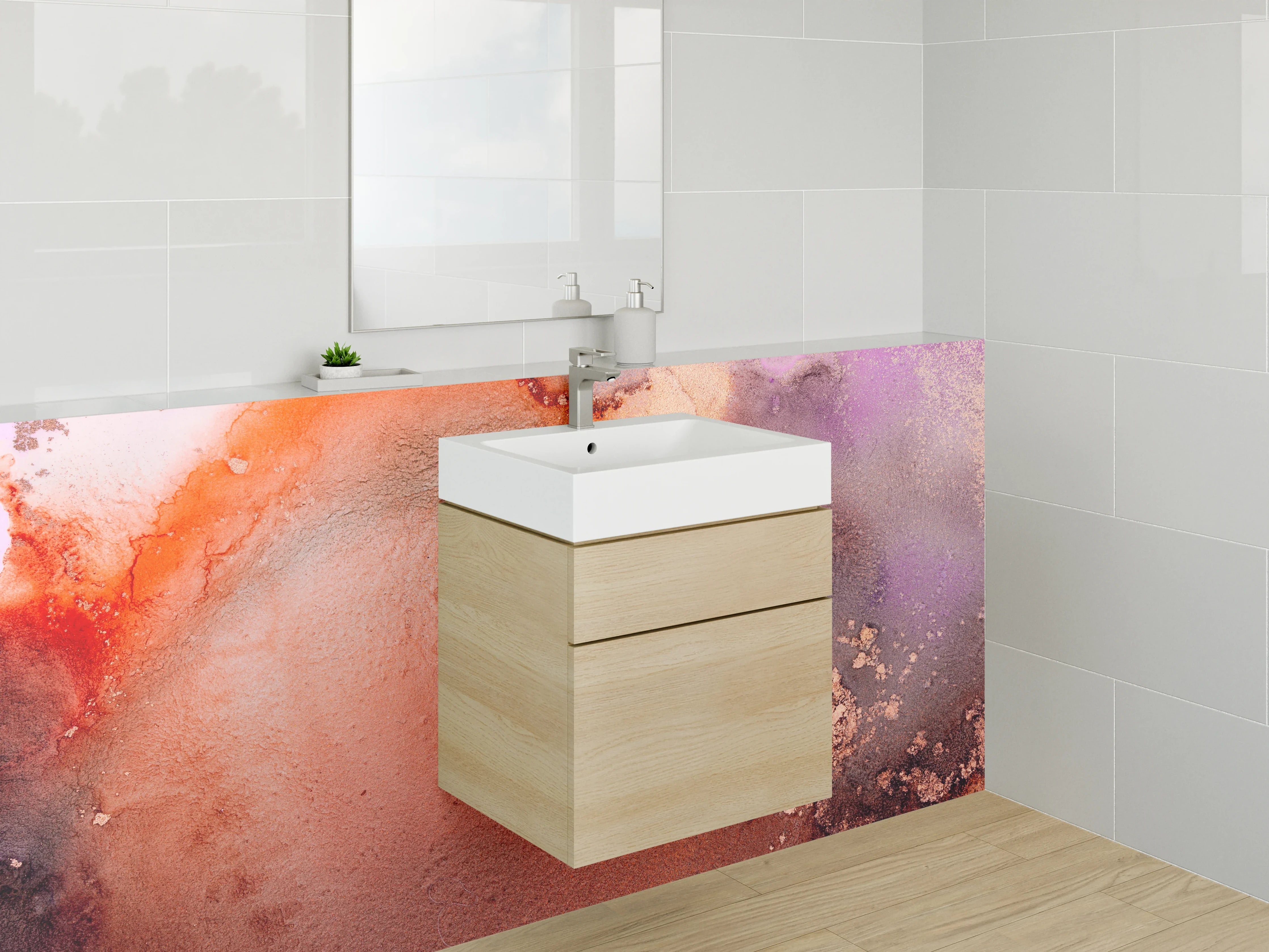 Waschbecken-Rückwand - Abstraktes Farbspiel Braun Lila Rot