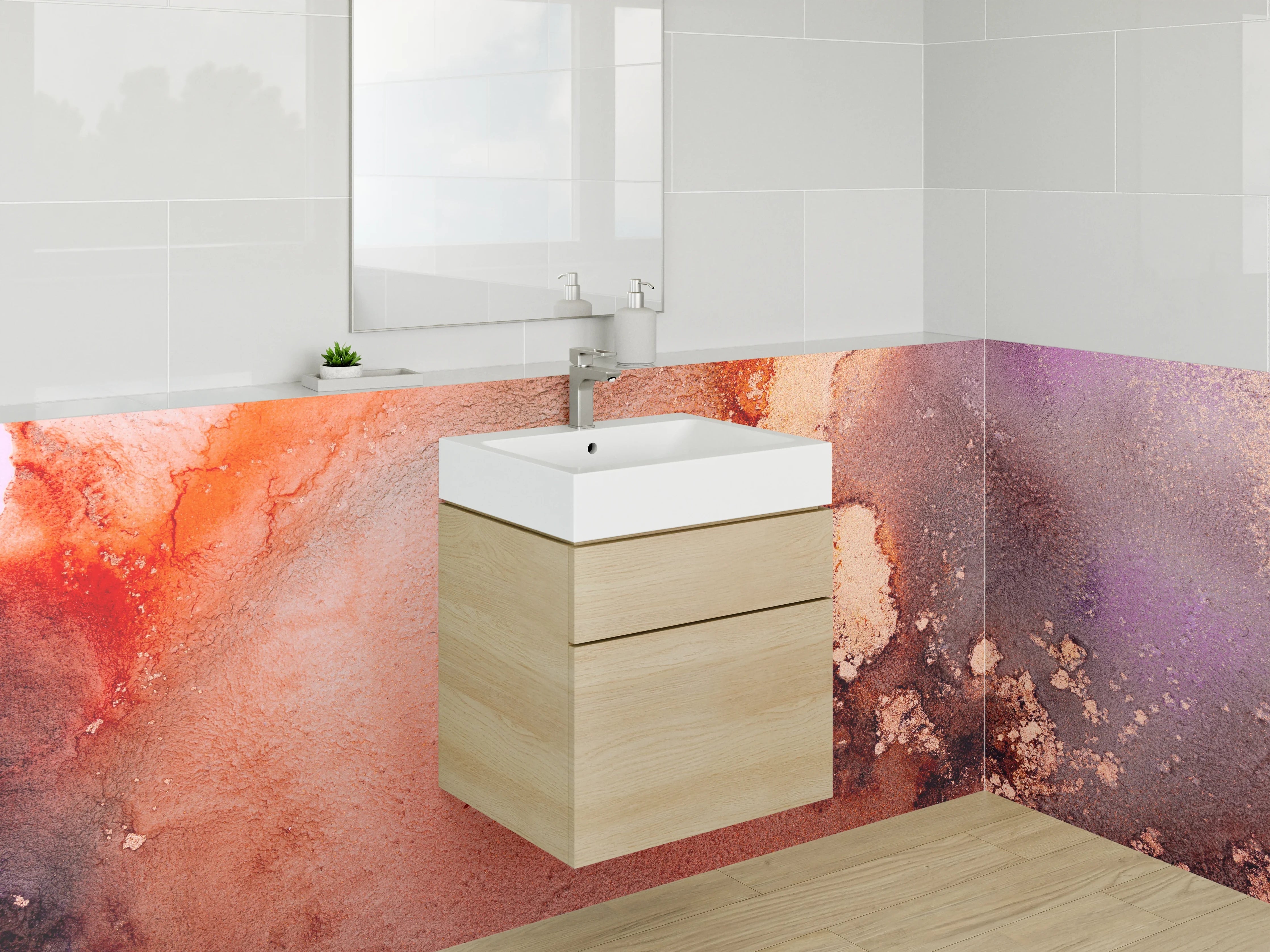 Waschbecken-Rückwand - Abstraktes Farbspiel Braun Lila Rot