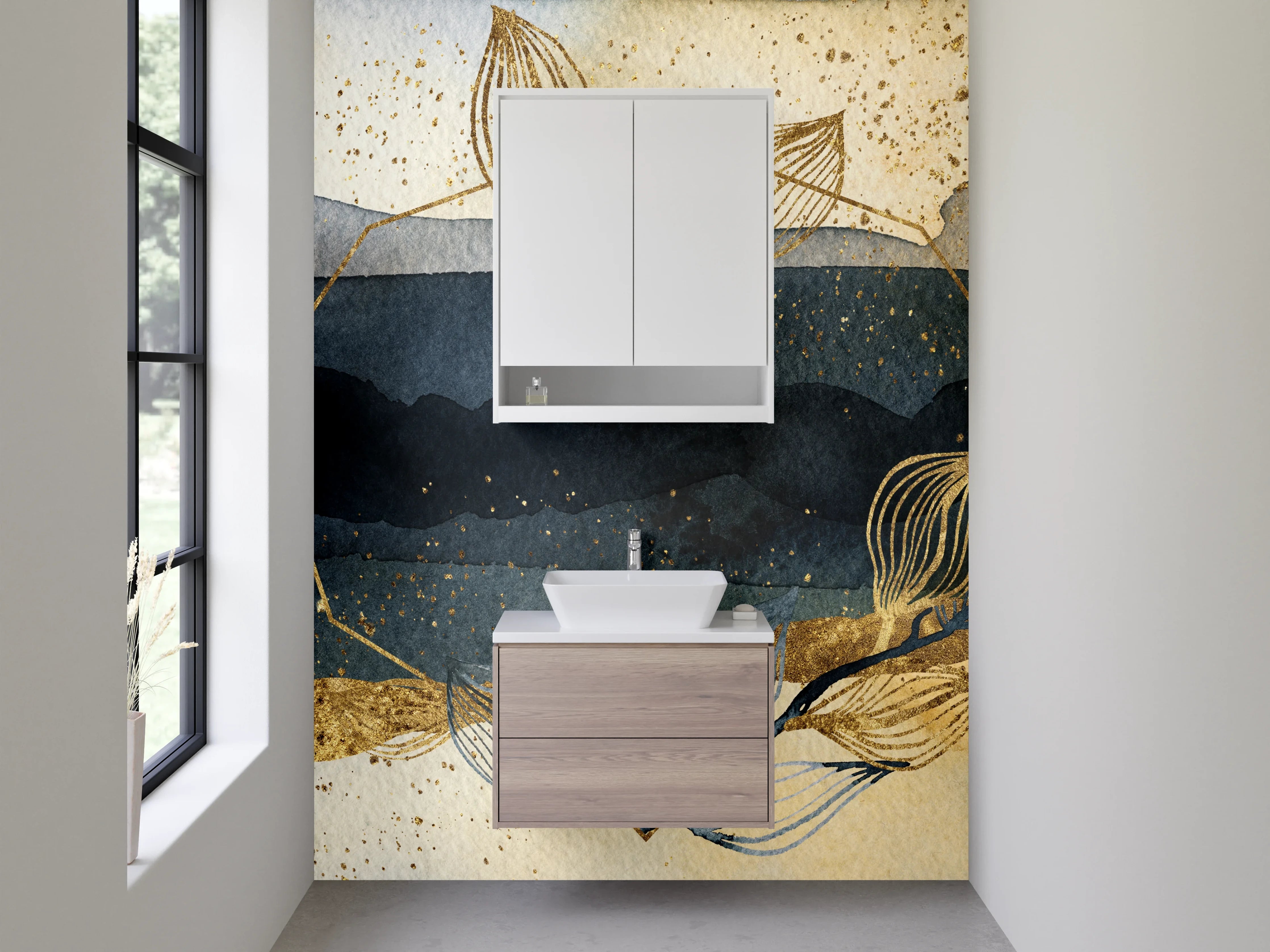 Waschbecken-Rückwand - Abstraktes Gold Aquarell Design