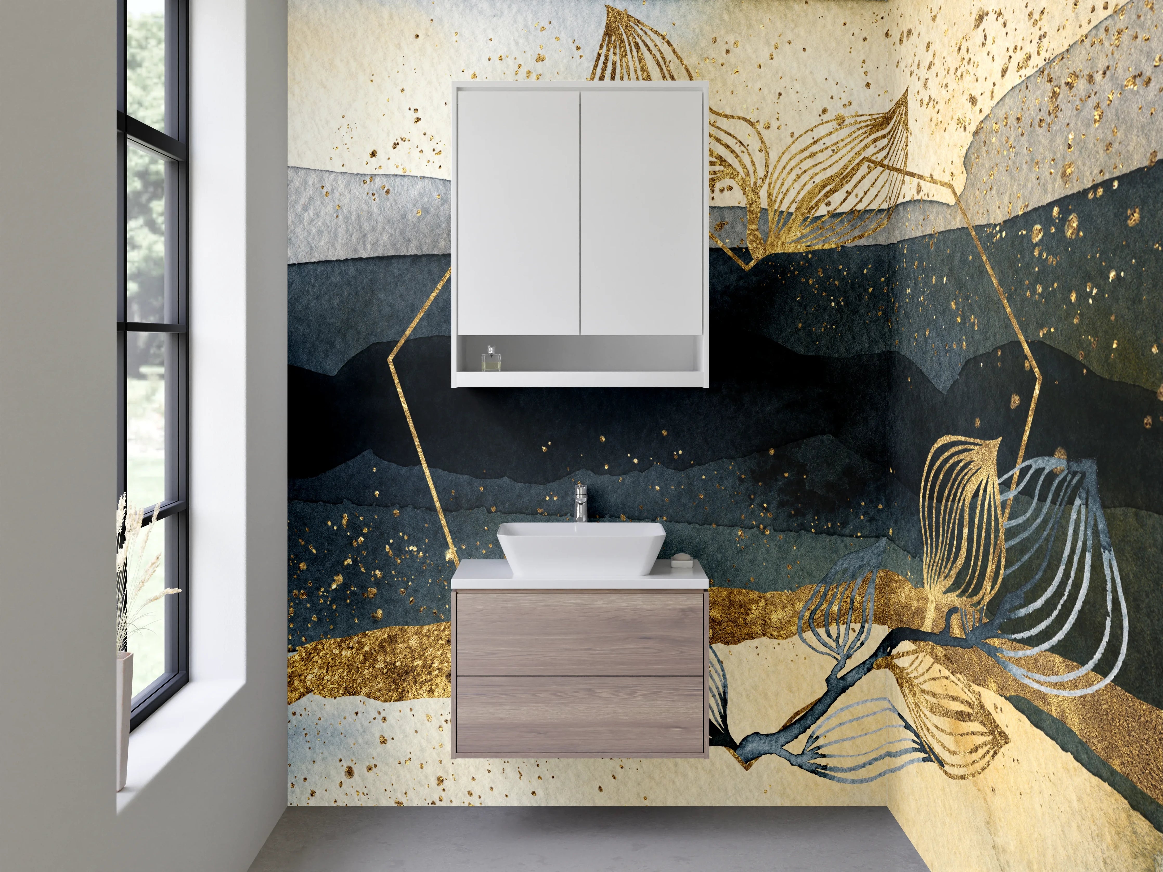 Waschbecken-Rückwand - Abstraktes Gold Aquarell Design