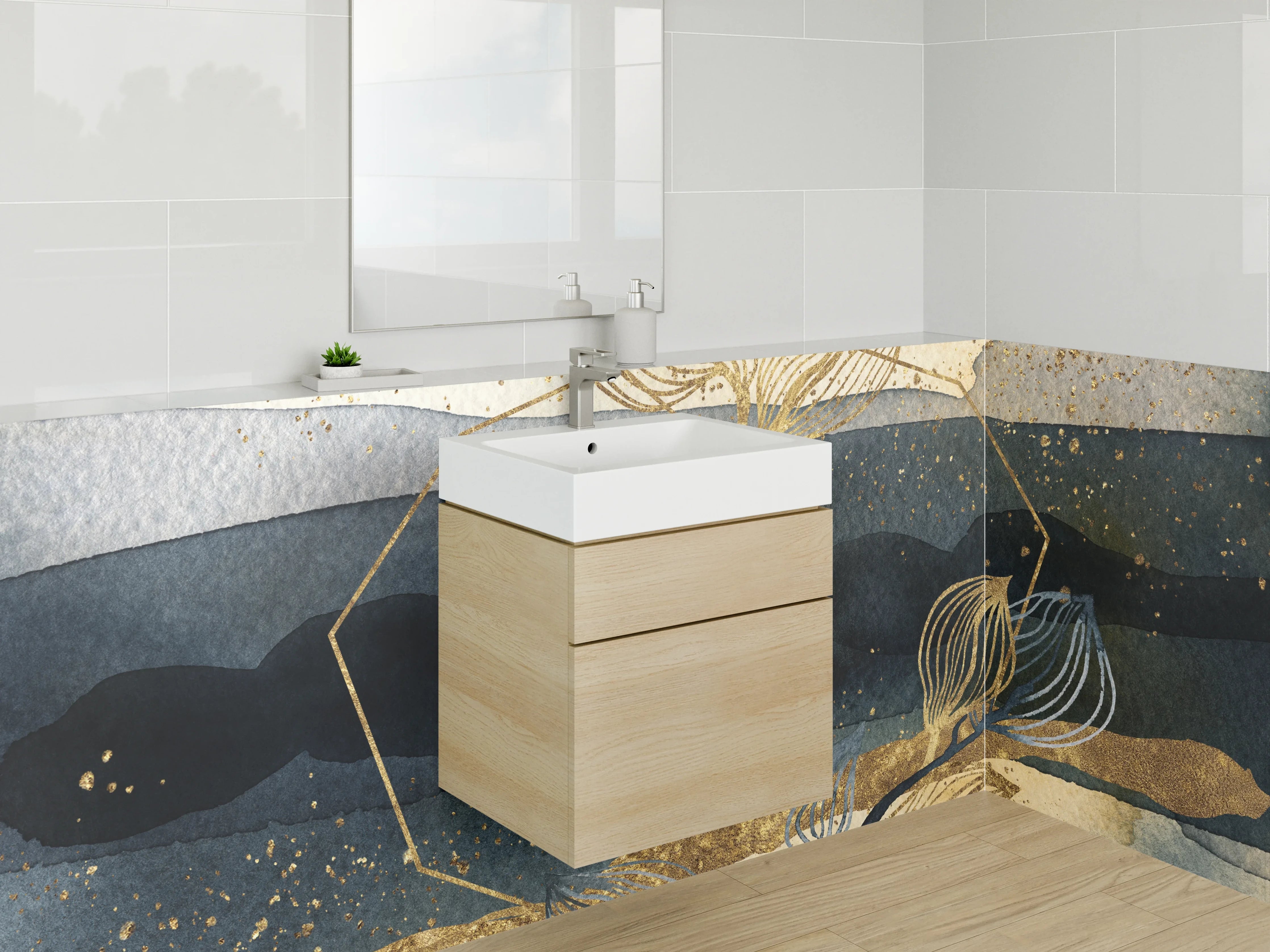 Waschbecken-Rückwand - Abstraktes Gold Aquarell Design