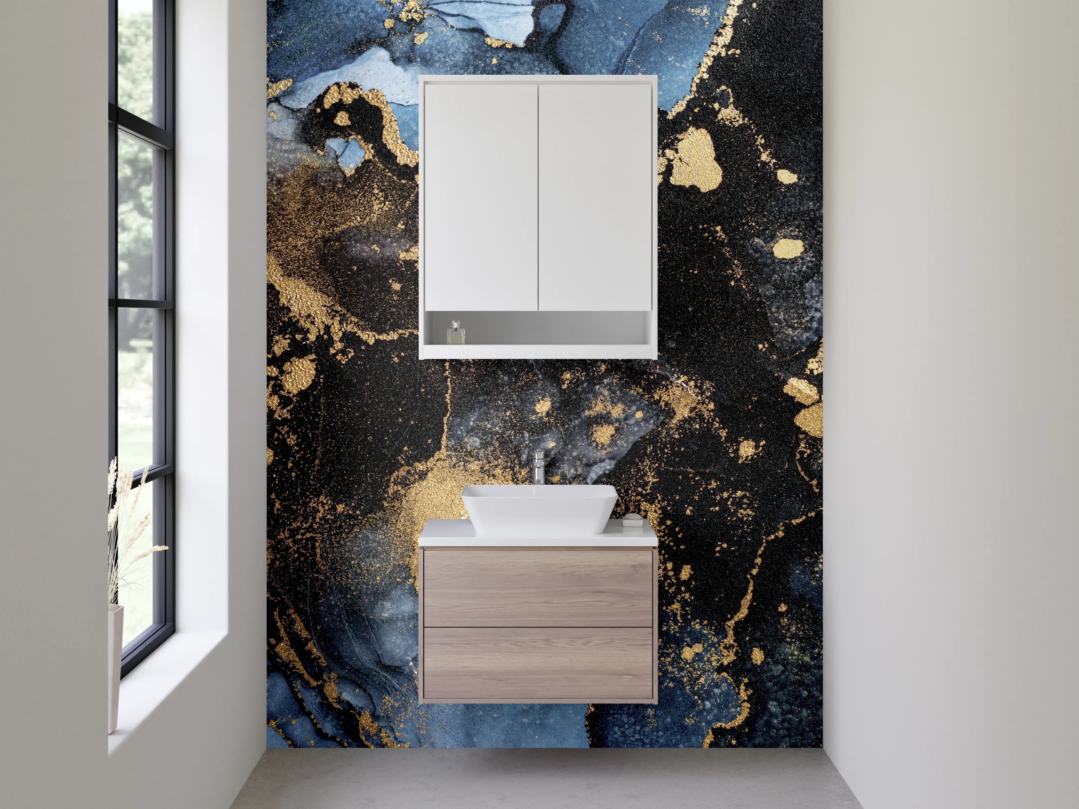 Waschbecken-Rückwand - Abstraktes Gold-Marmor Design
