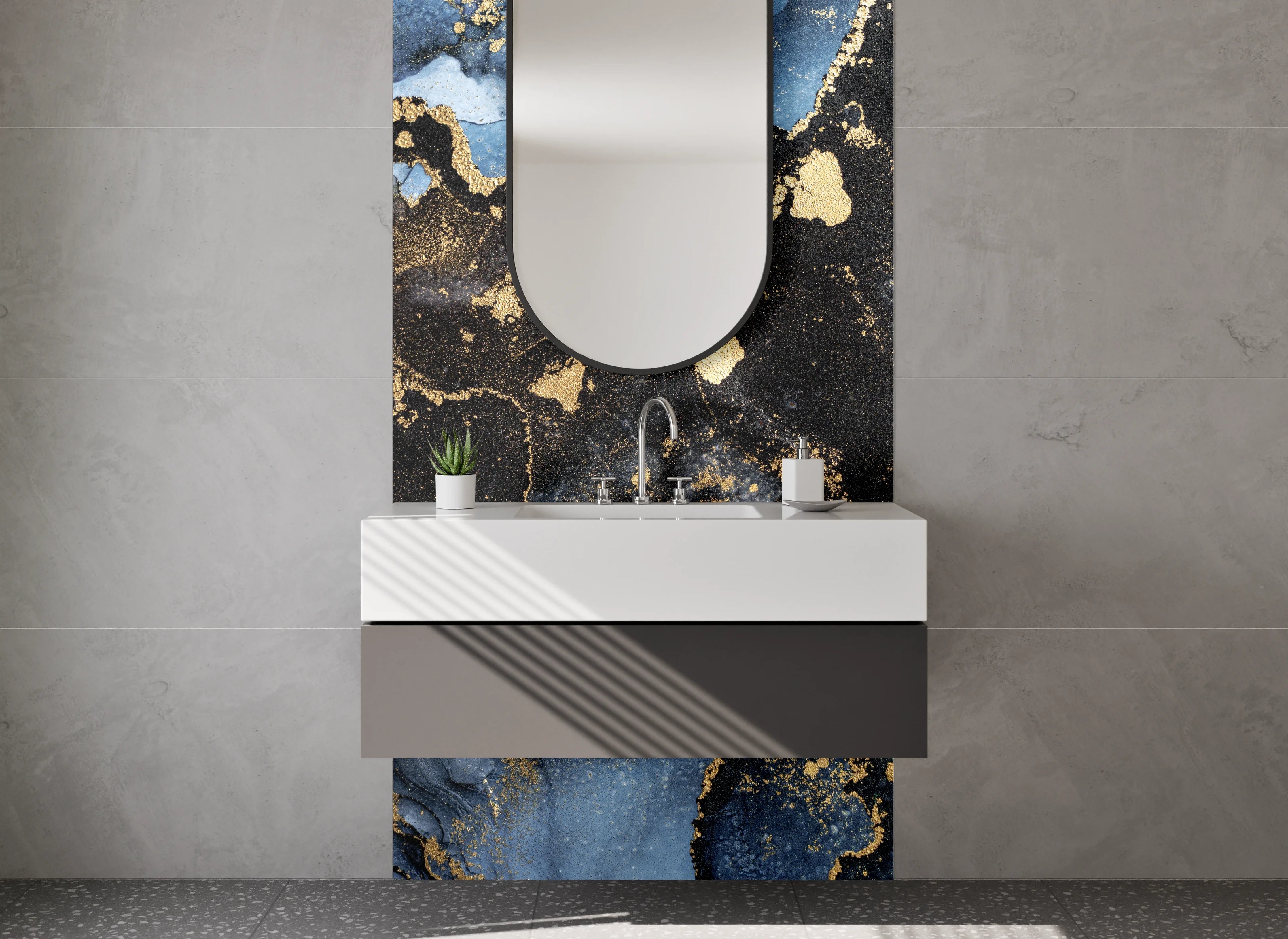 Waschbecken-Rückwand - Abstraktes Gold-Marmor Design