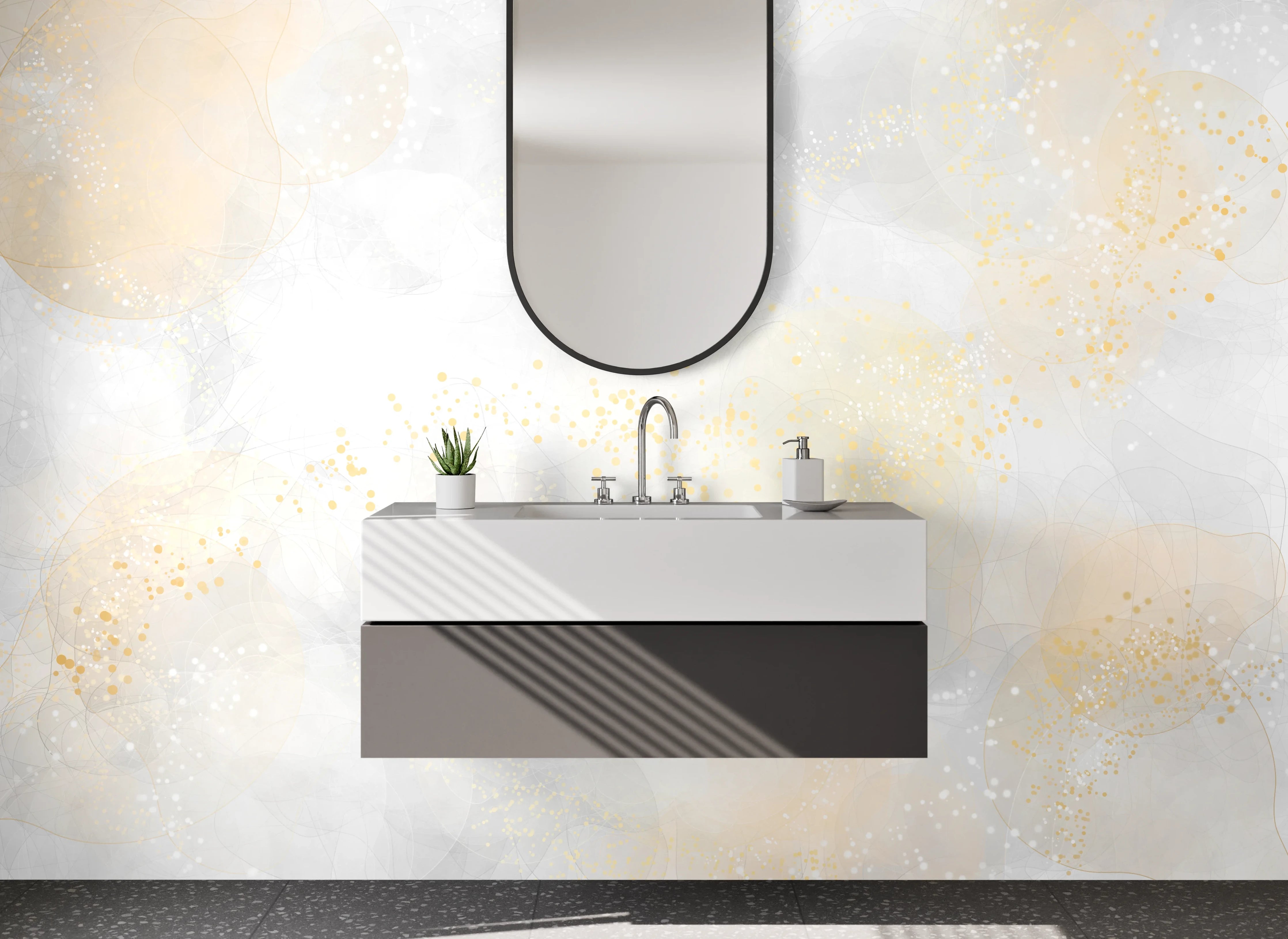 Waschbecken-Rückwand - Abstraktes Gold auf Weiß und Beige