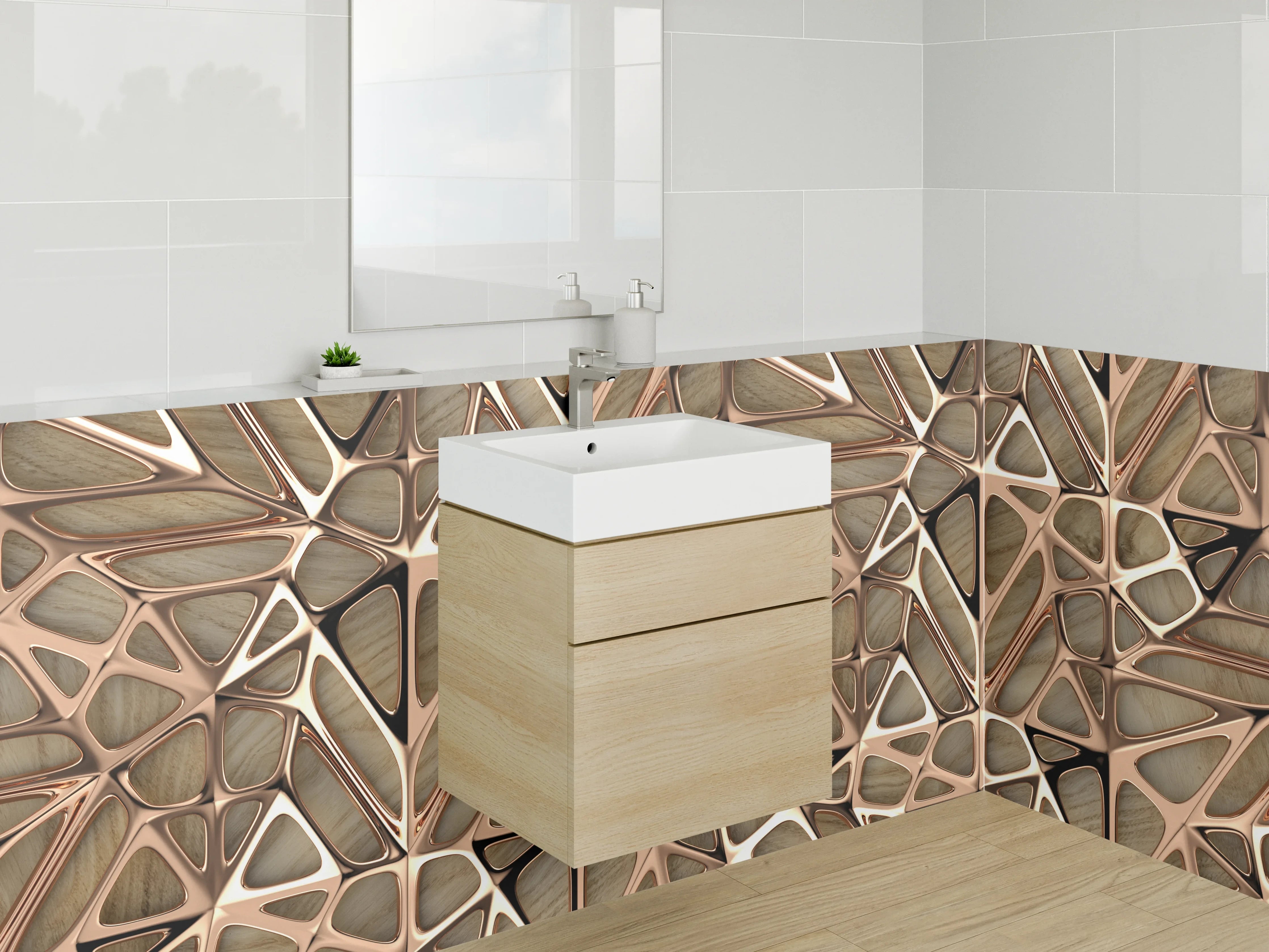 Waschbecken-Rückwand - Abstraktes Holz-Metall-Muster Design