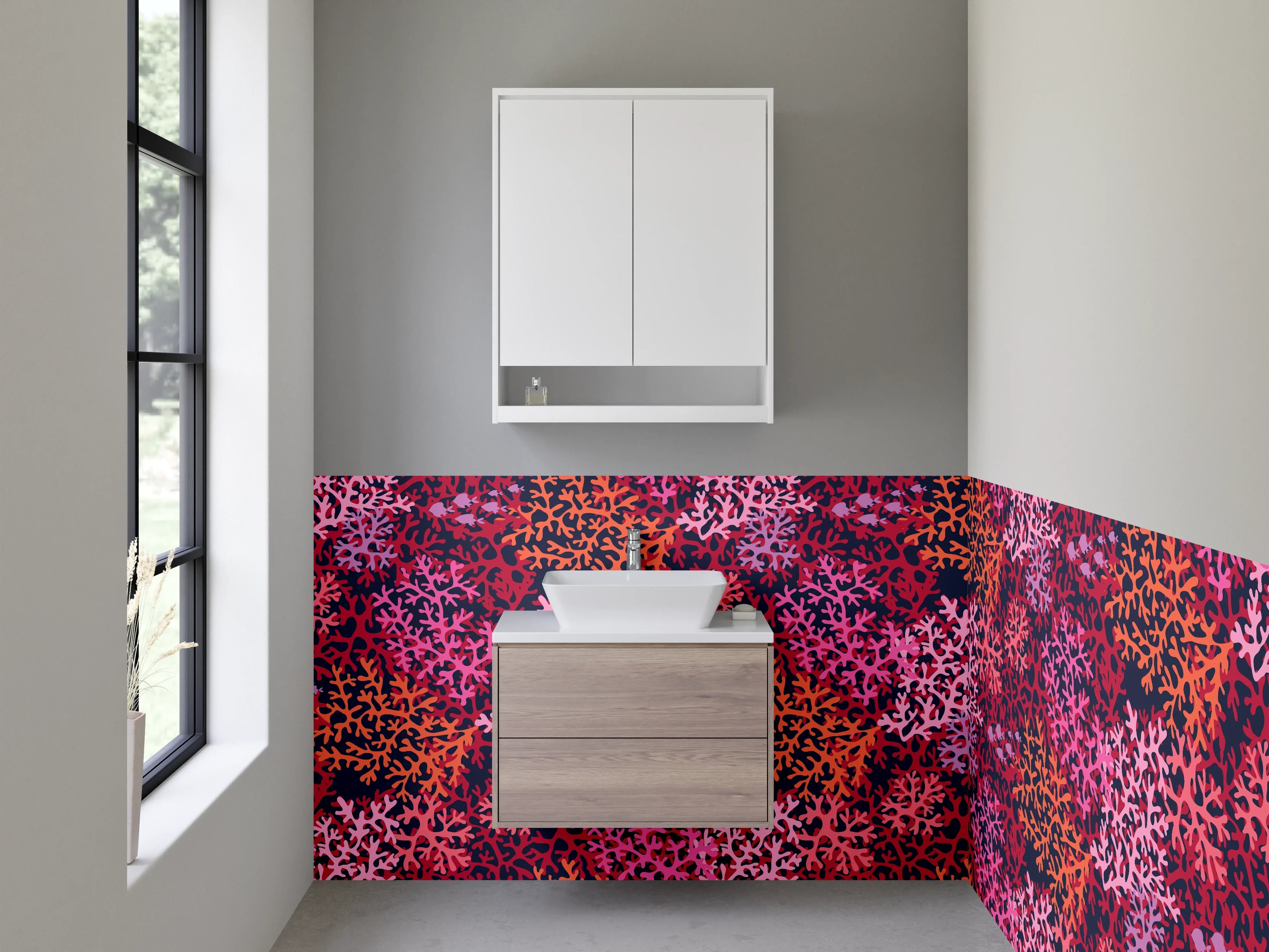 Waschbecken-Rückwand - Abstraktes Korallenmuster Pink Rot