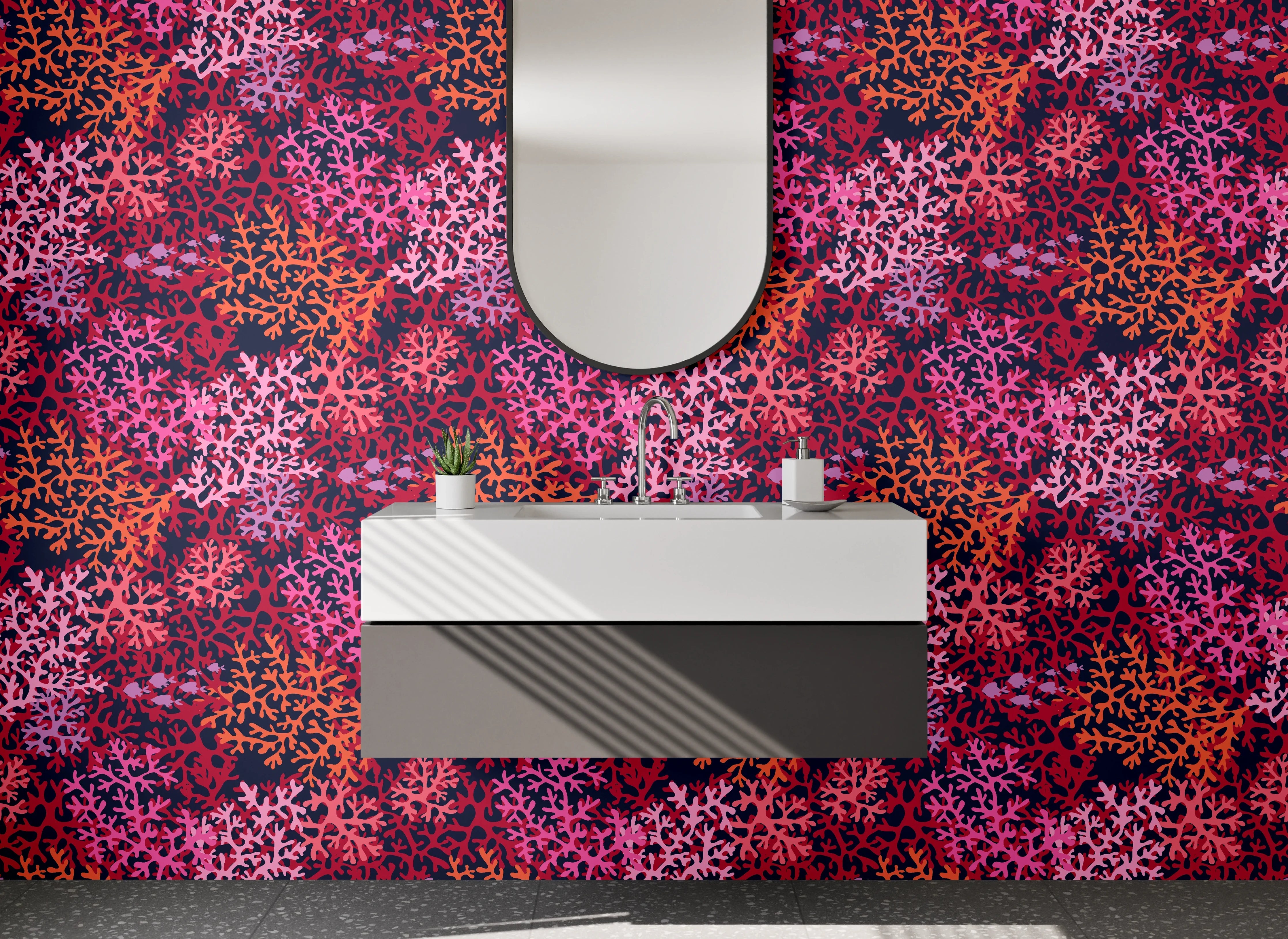 Waschbecken-Rückwand - Abstraktes Korallenmuster Pink Rot