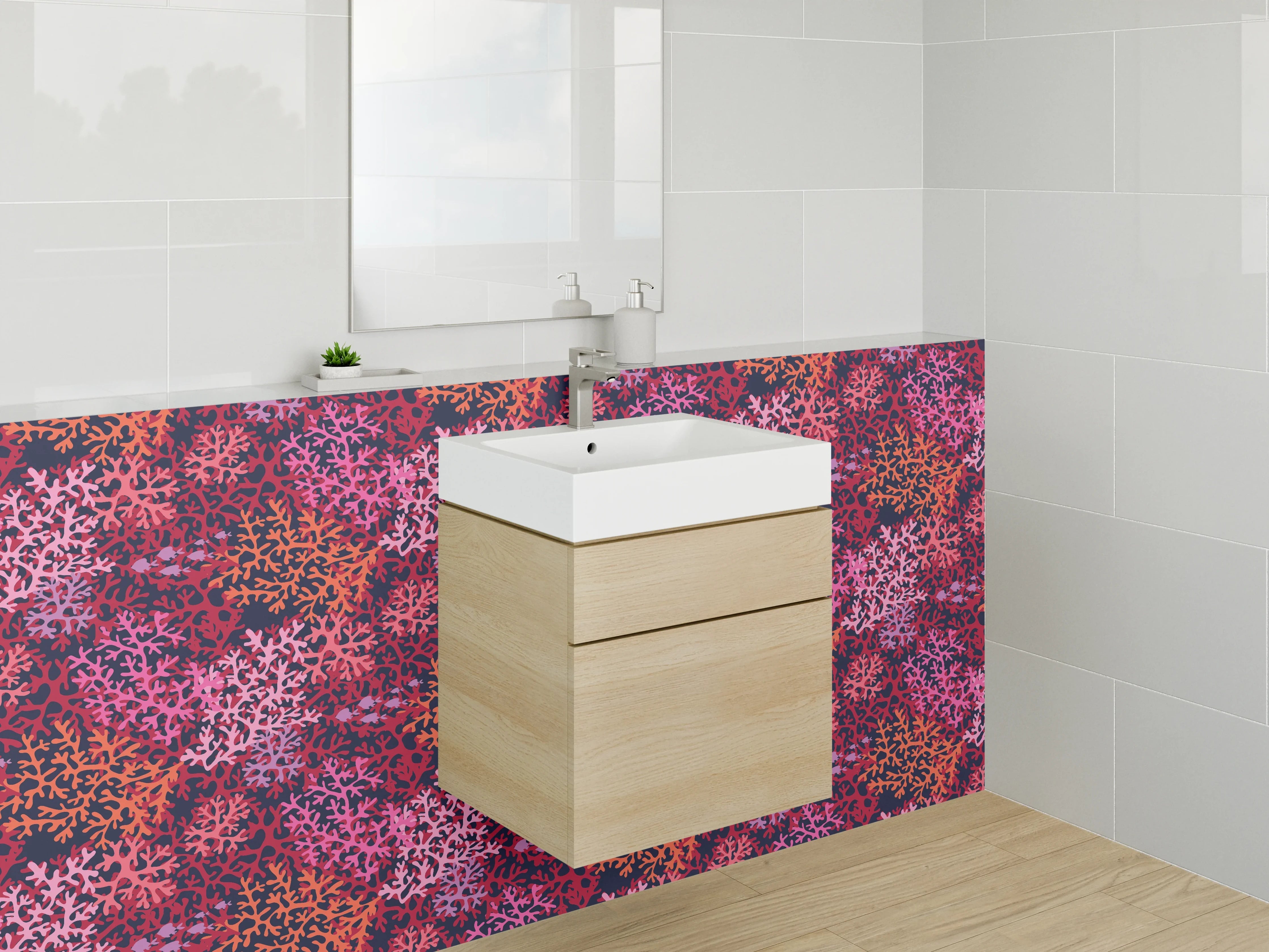 Waschbecken-Rückwand - Abstraktes Korallenmuster Pink Rot