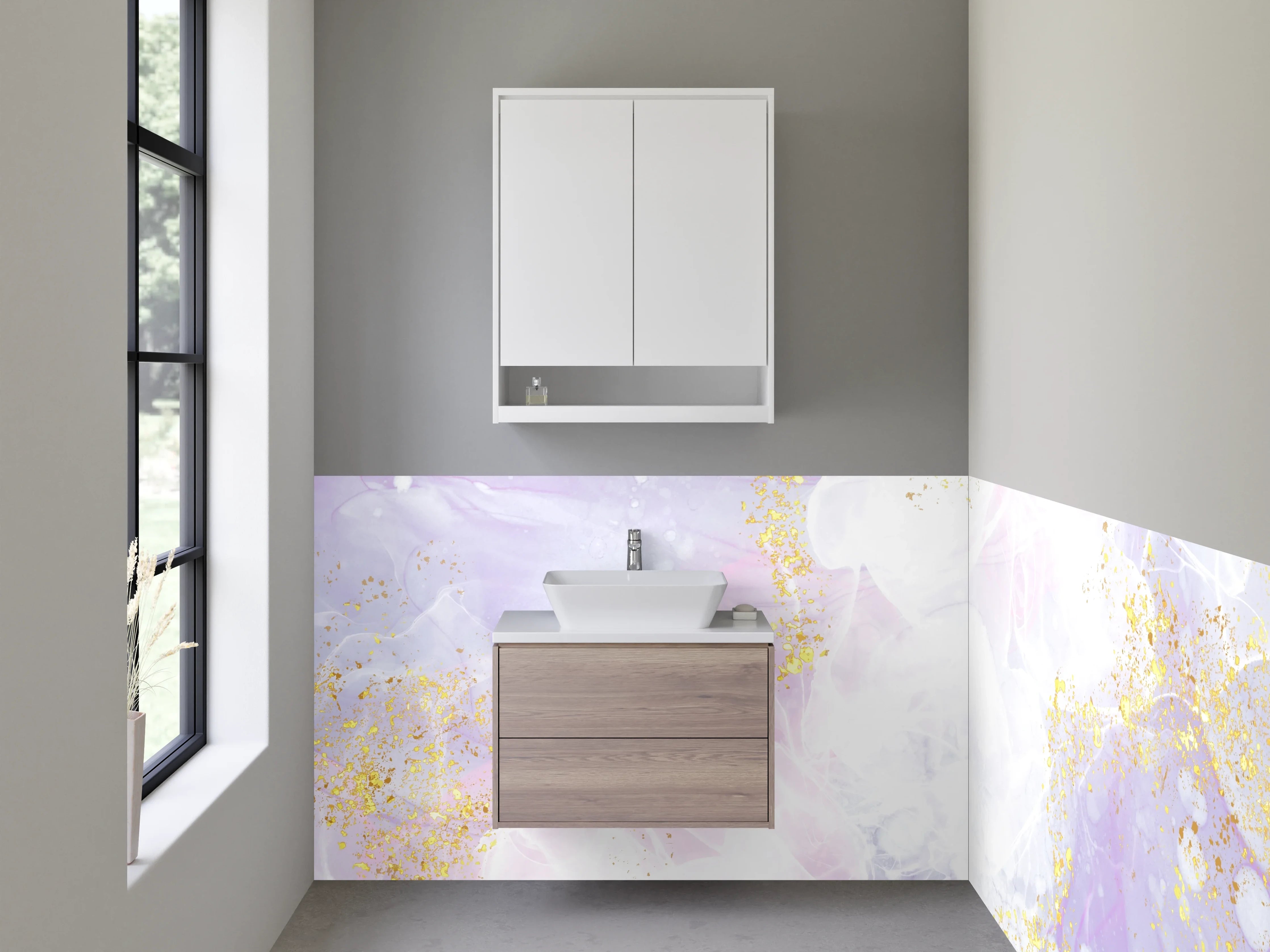 Waschbecken-Rückwand - Abstraktes Marmor-Design mit Gold-Akzenten