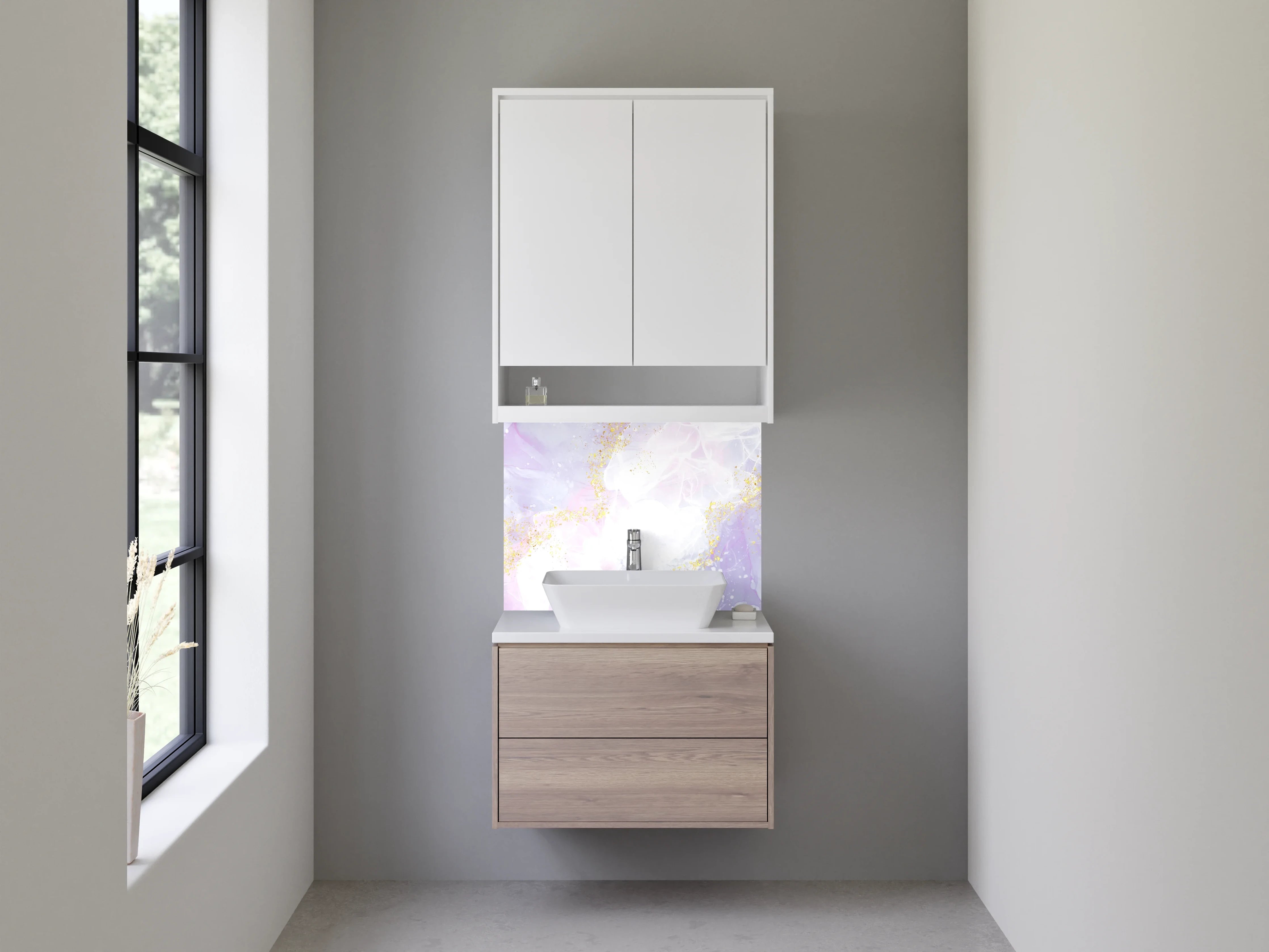 Waschbecken-Rückwand - Abstraktes Marmor-Design mit Gold-Akzenten