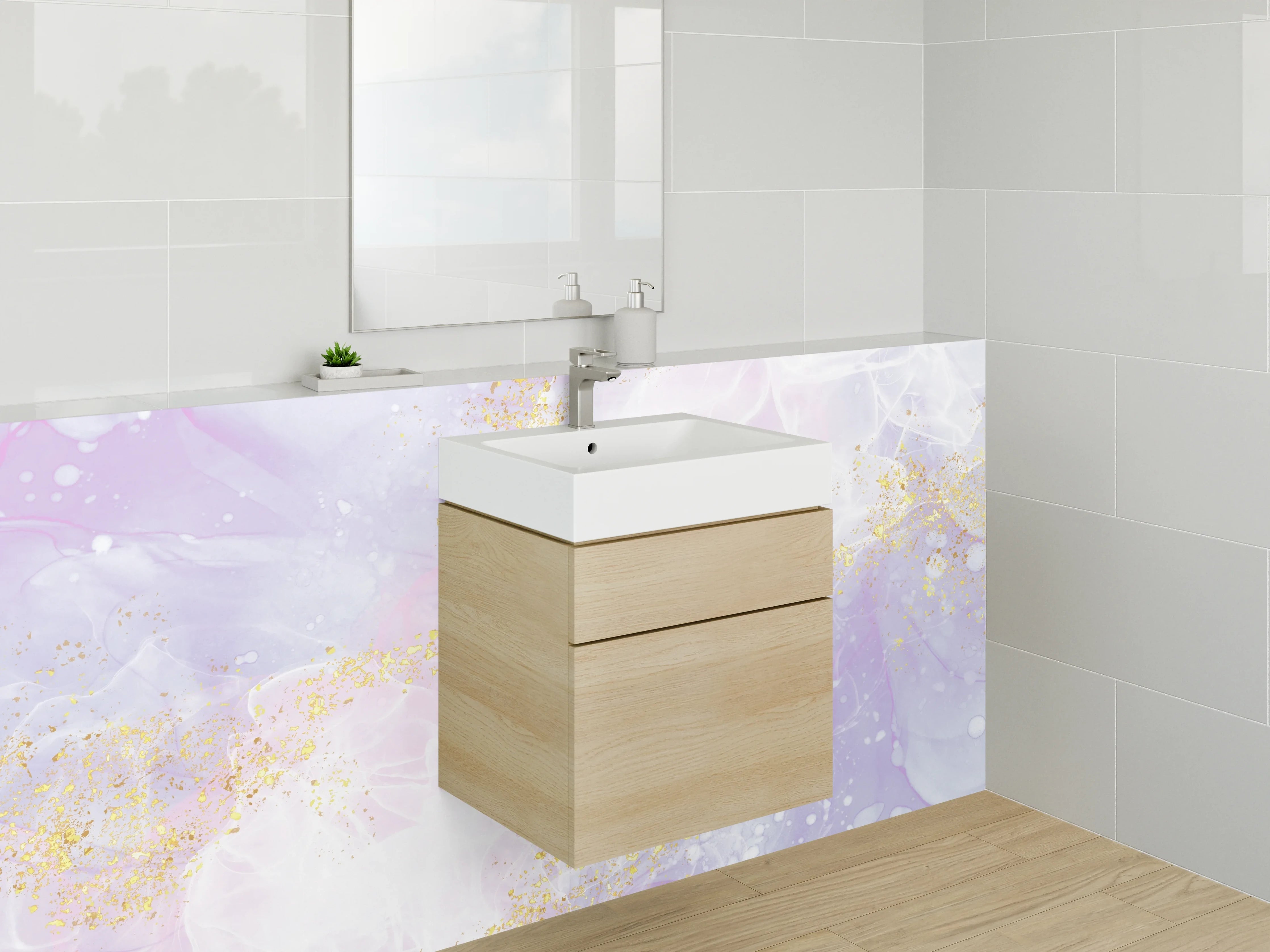 Waschbecken-Rückwand - Abstraktes Marmor-Design mit Gold-Akzenten