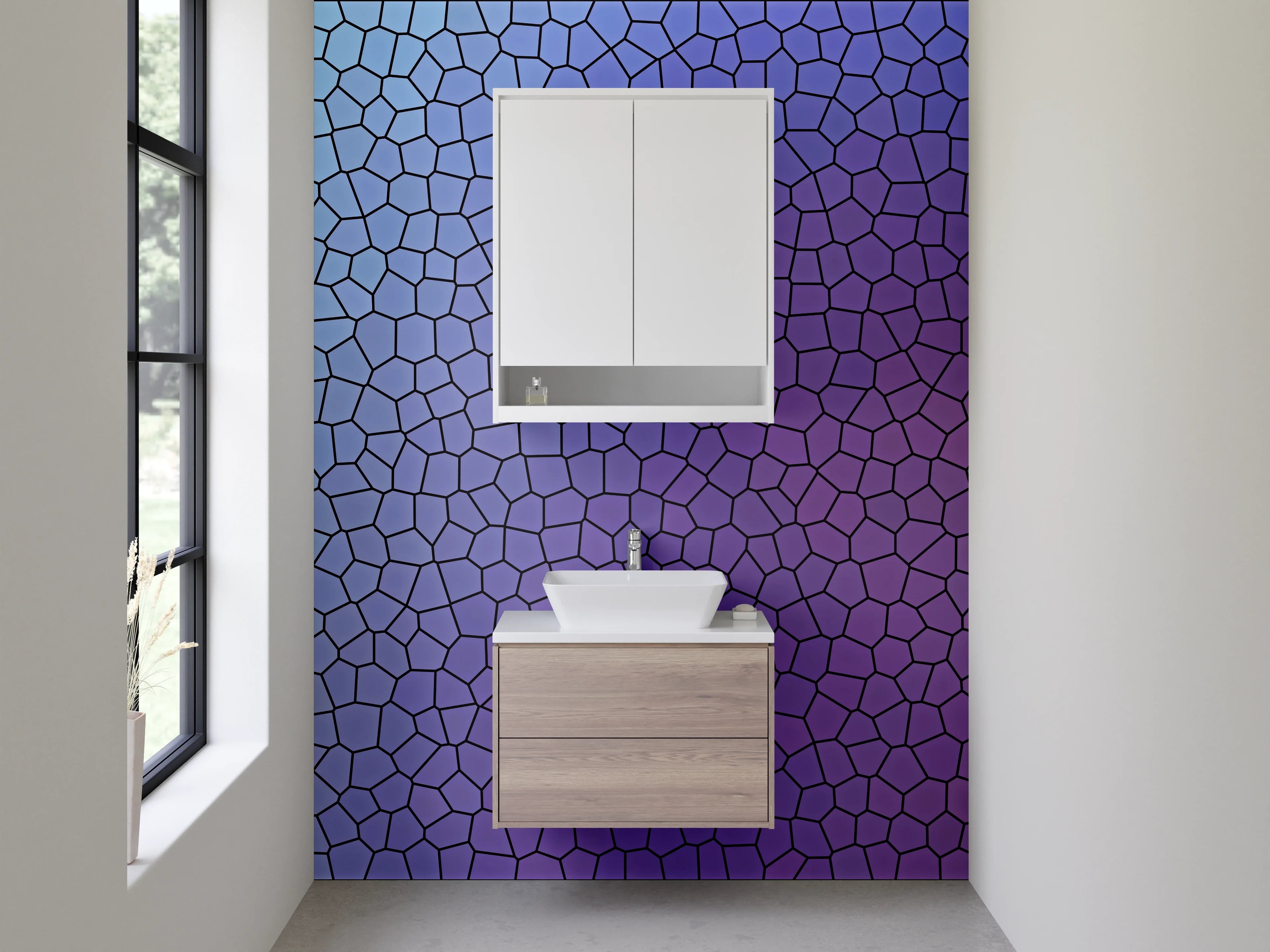 Waschbecken-Rückwand - Abstraktes Mosaik in Blau und Lila