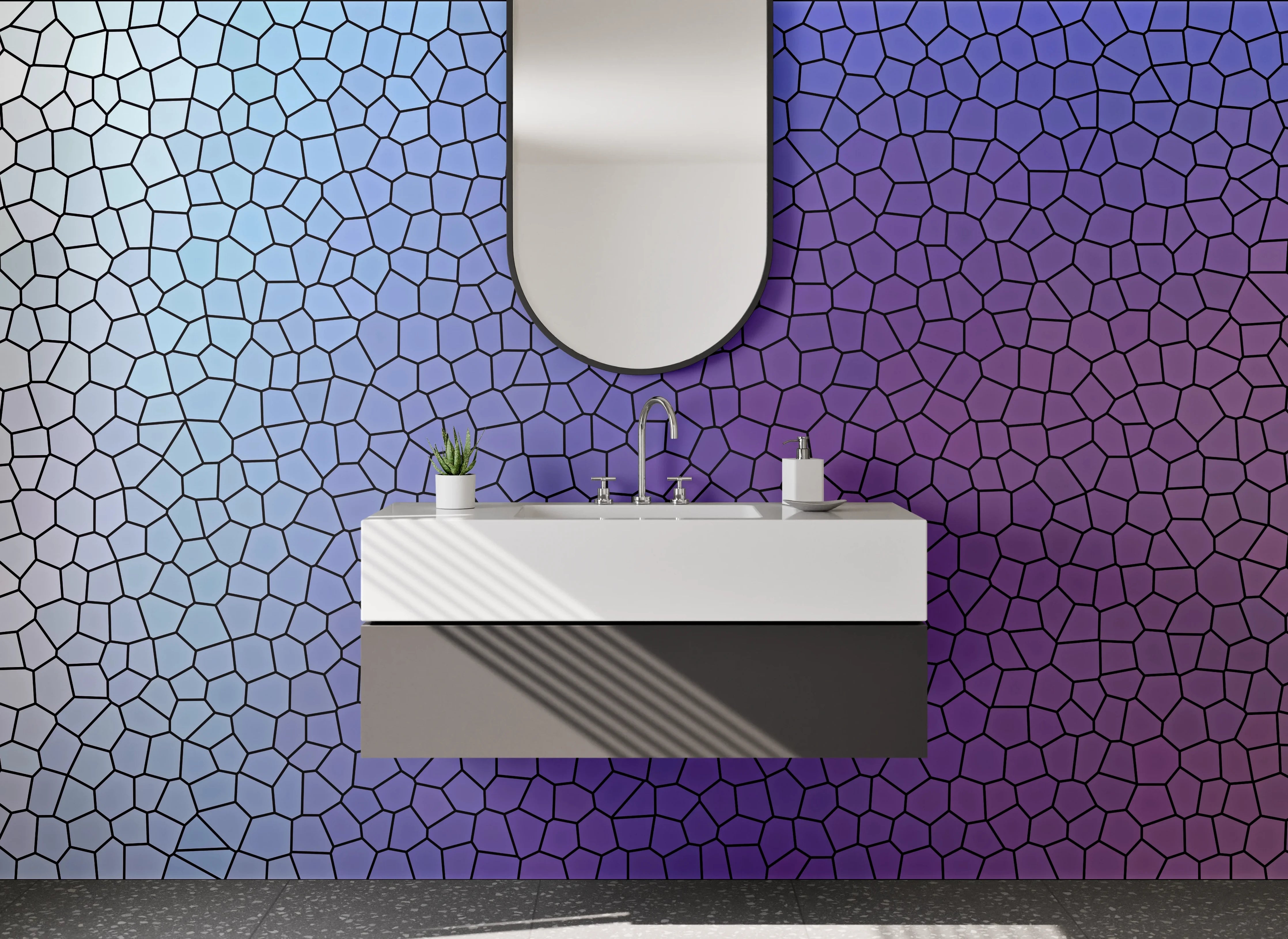 Waschbecken-Rückwand - Abstraktes Mosaik in Blau und Lila