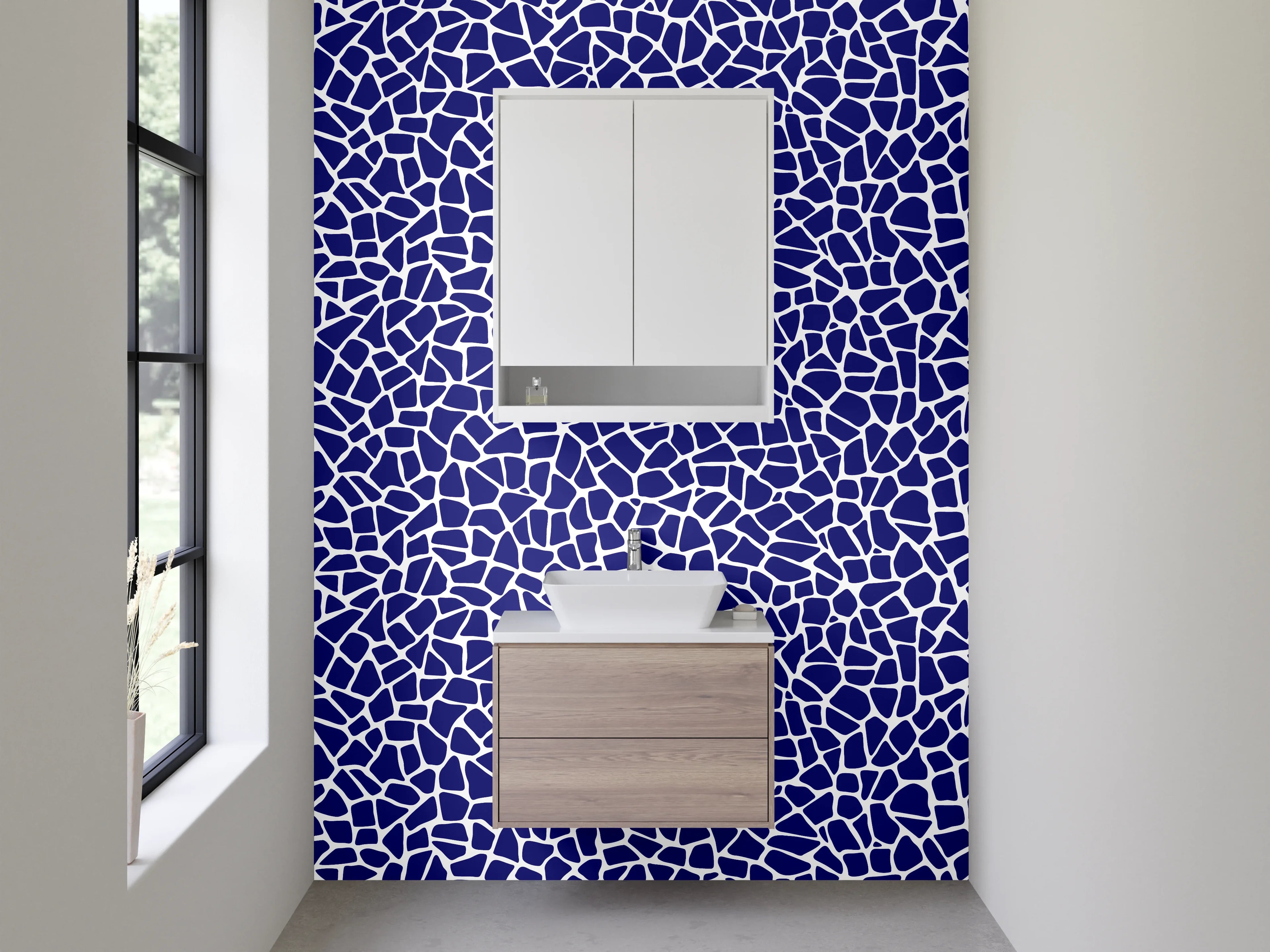 Waschbecken-Rückwand - Abstraktes Mosaikmuster Blau Weiß