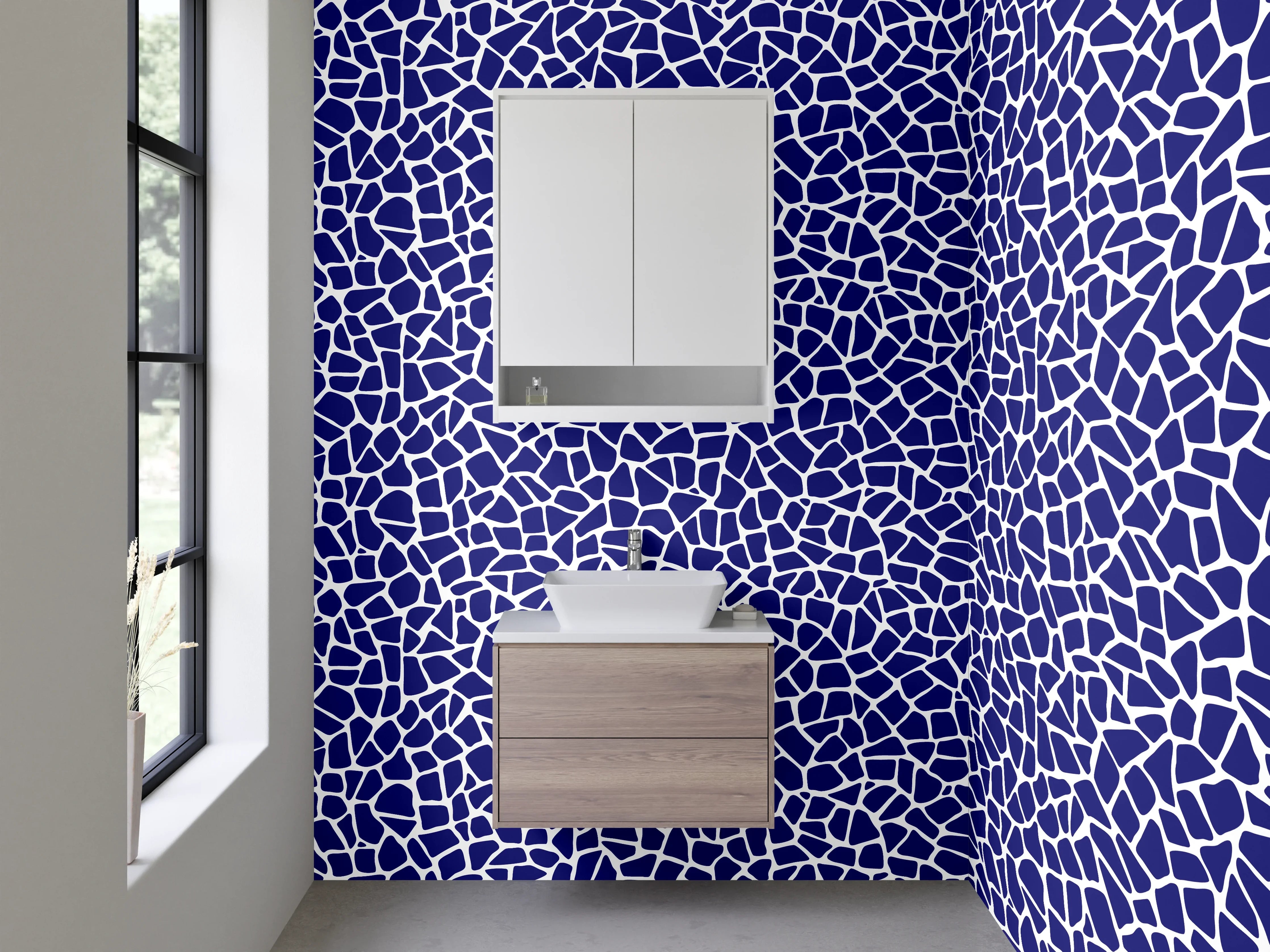 Waschbecken-Rückwand - Abstraktes Mosaikmuster Blau Weiß