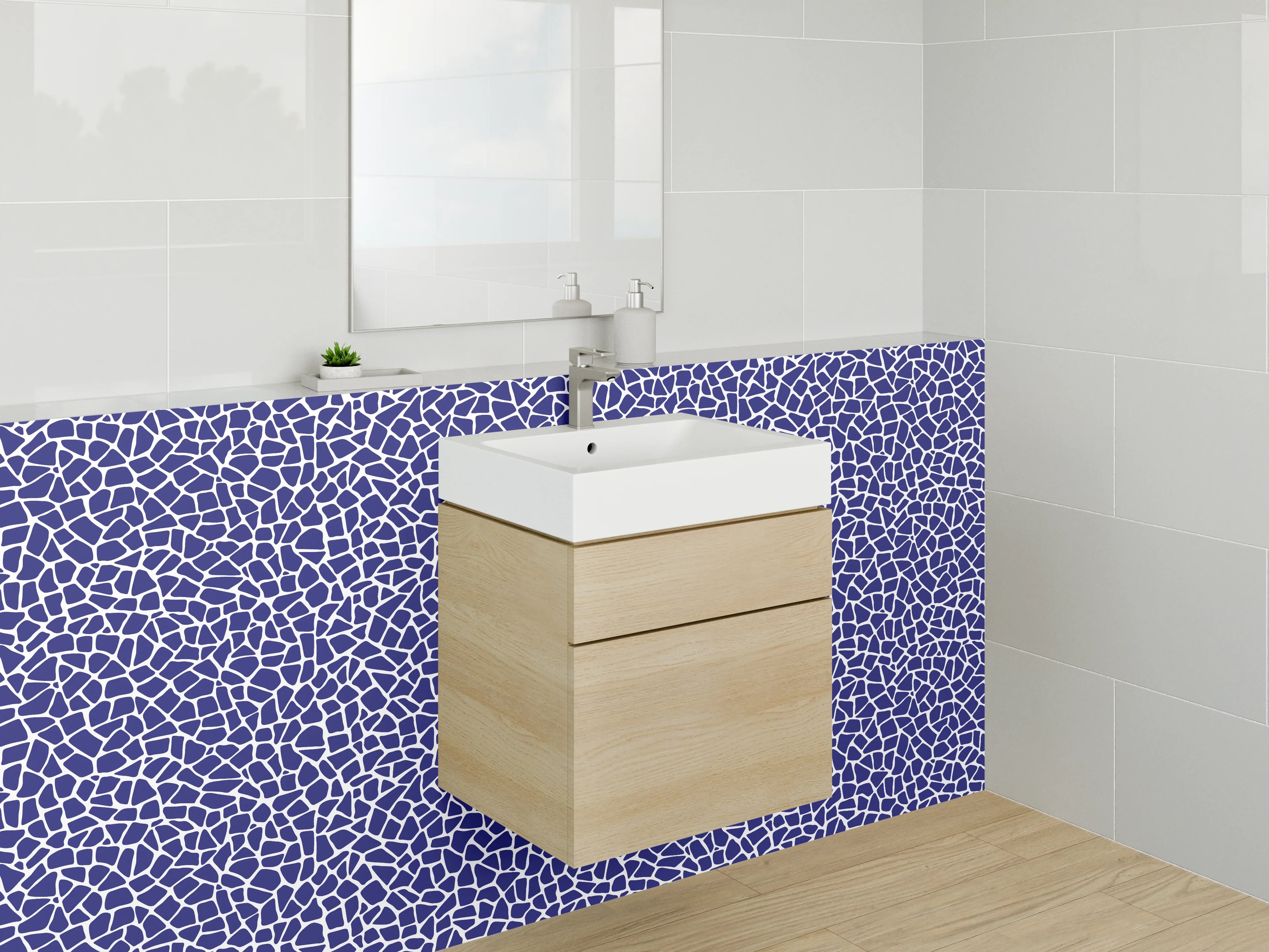Waschbecken-Rückwand - Abstraktes Mosaikmuster Blau Weiß