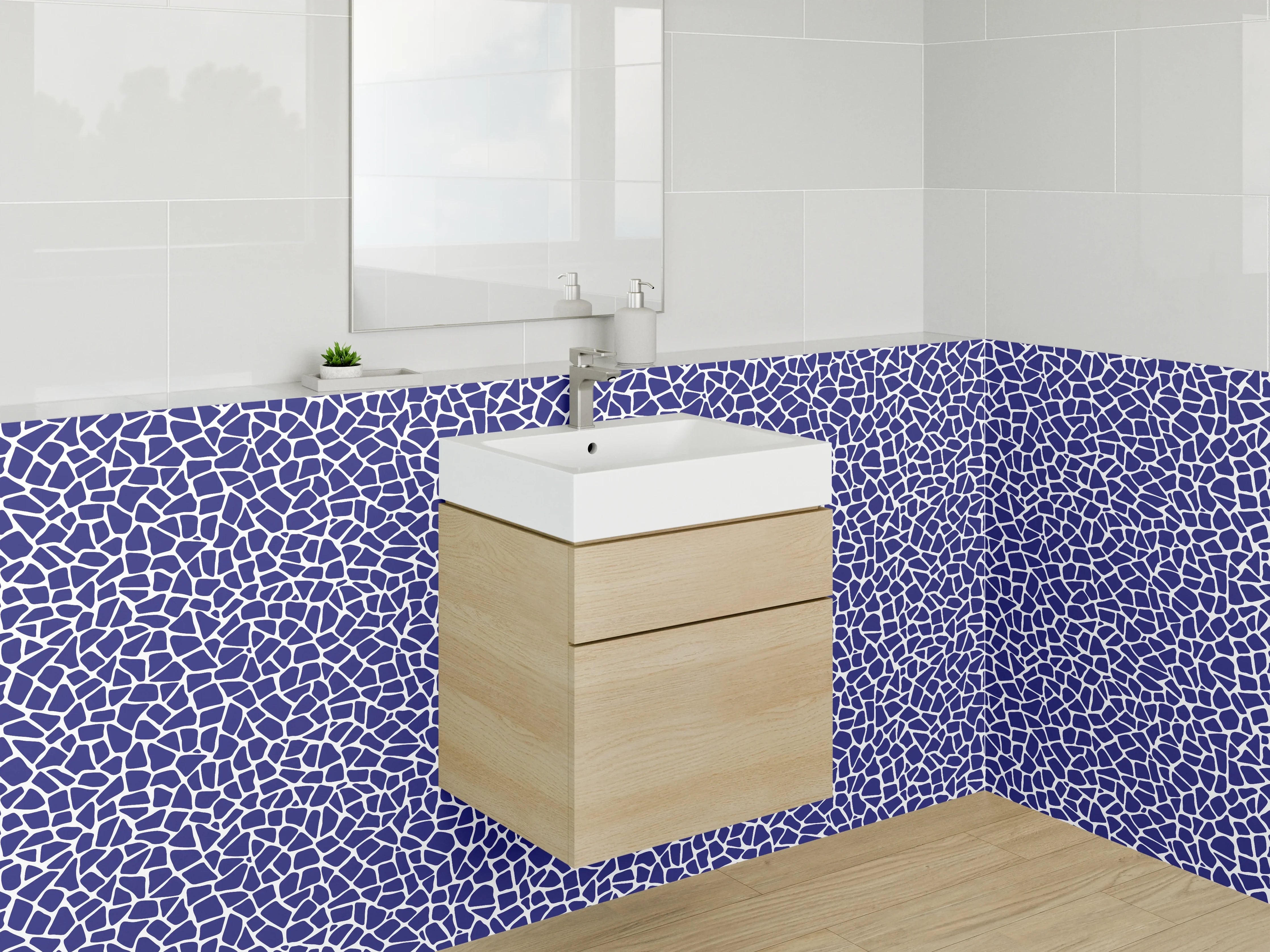 Waschbecken-Rückwand - Abstraktes Mosaikmuster Blau Weiß