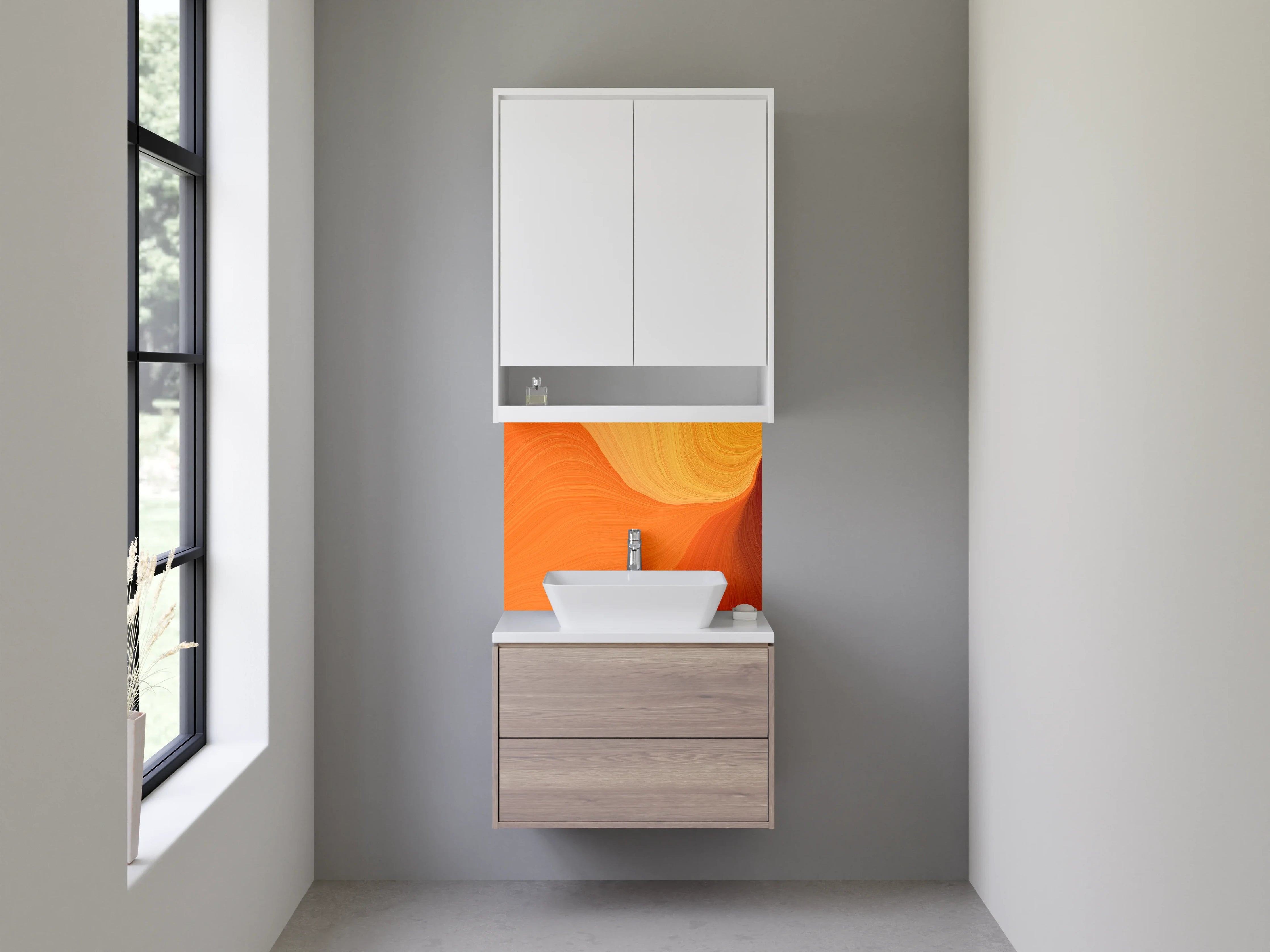 Waschbecken-Rückwand - Abstraktes Orange Wellen Motiv