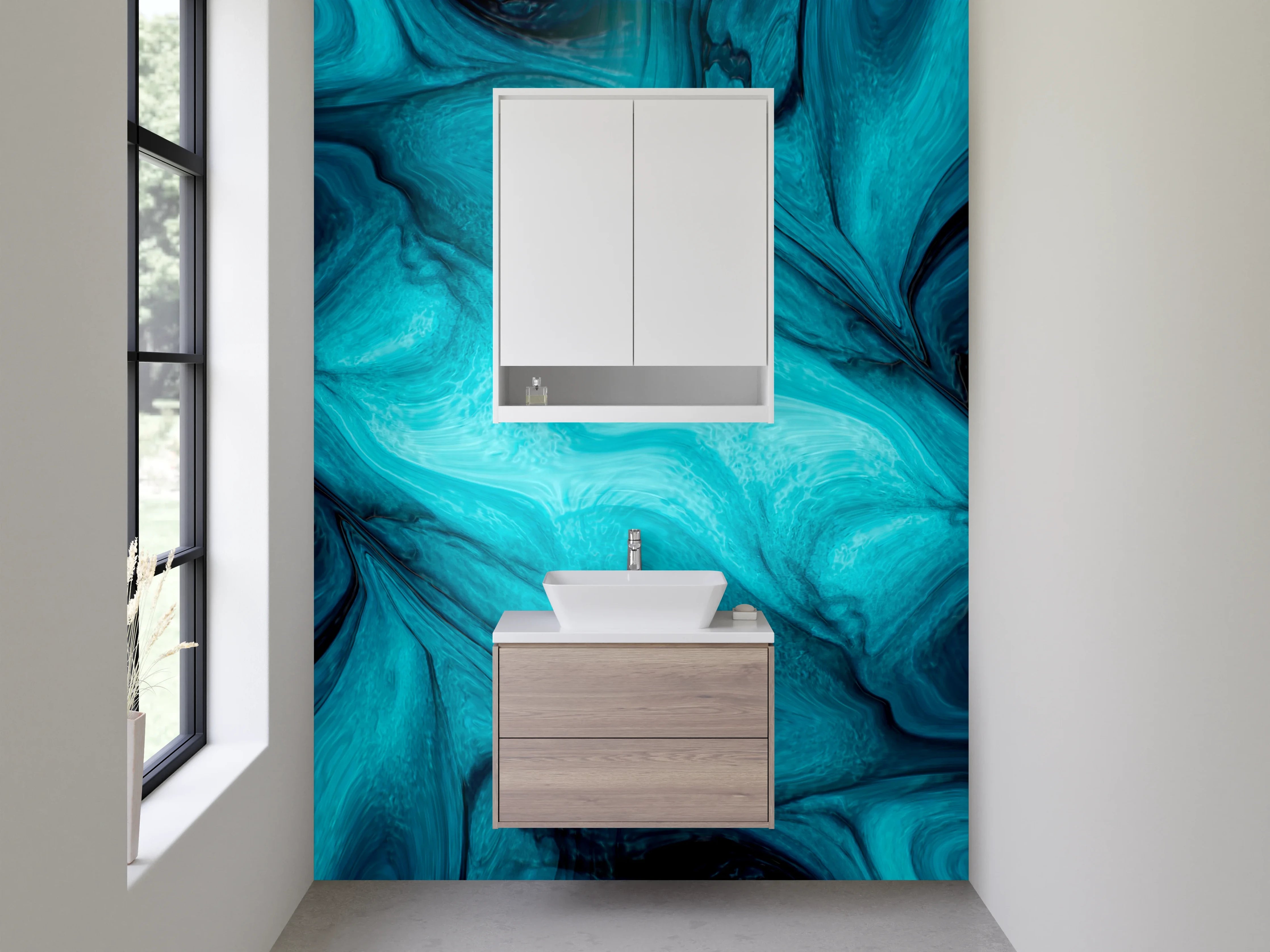 Waschbecken-Rückwand - Abstraktes Ozeanblau Marmor Design