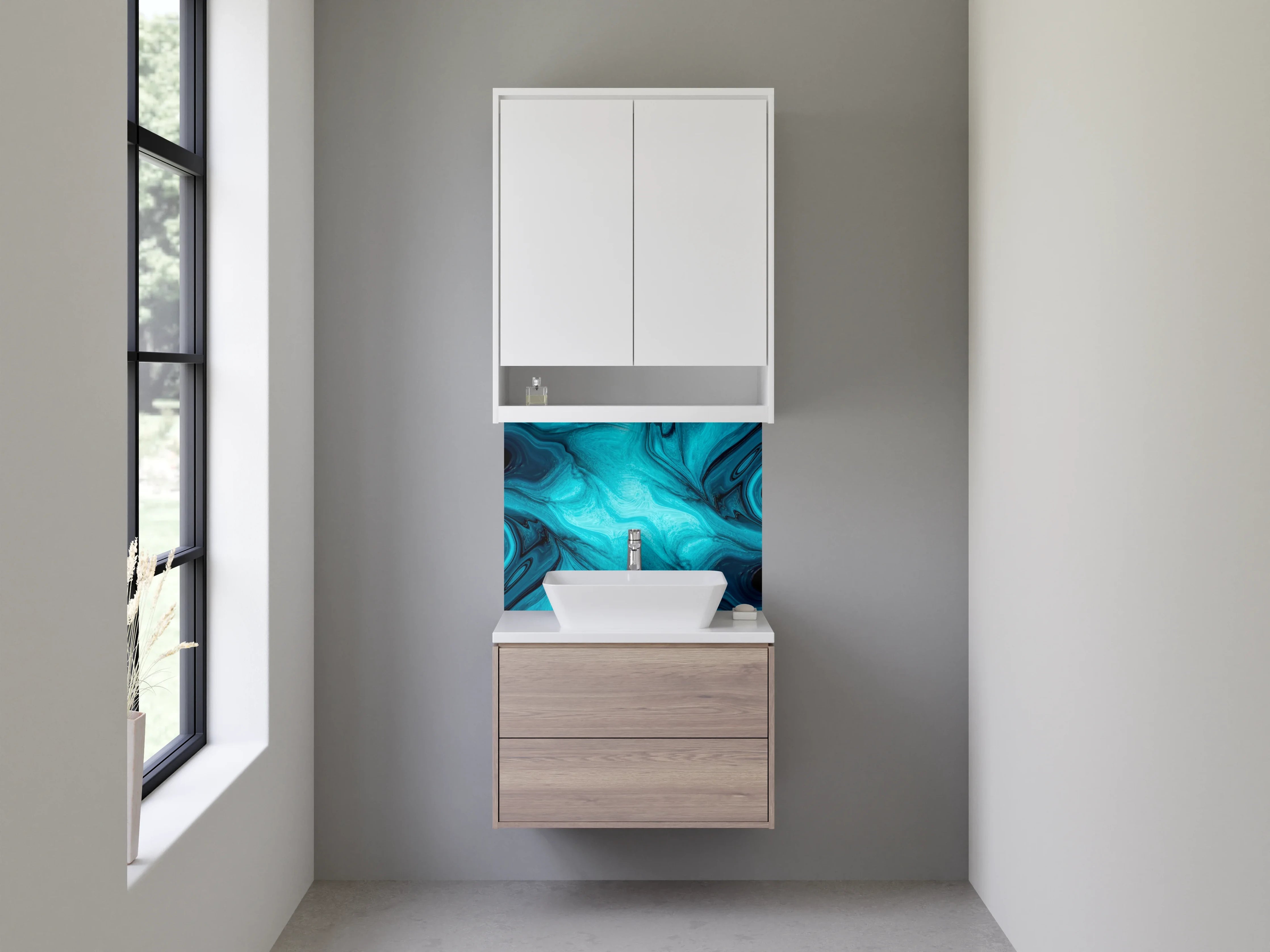 Waschbecken-Rückwand - Abstraktes Ozeanblau Marmor Design