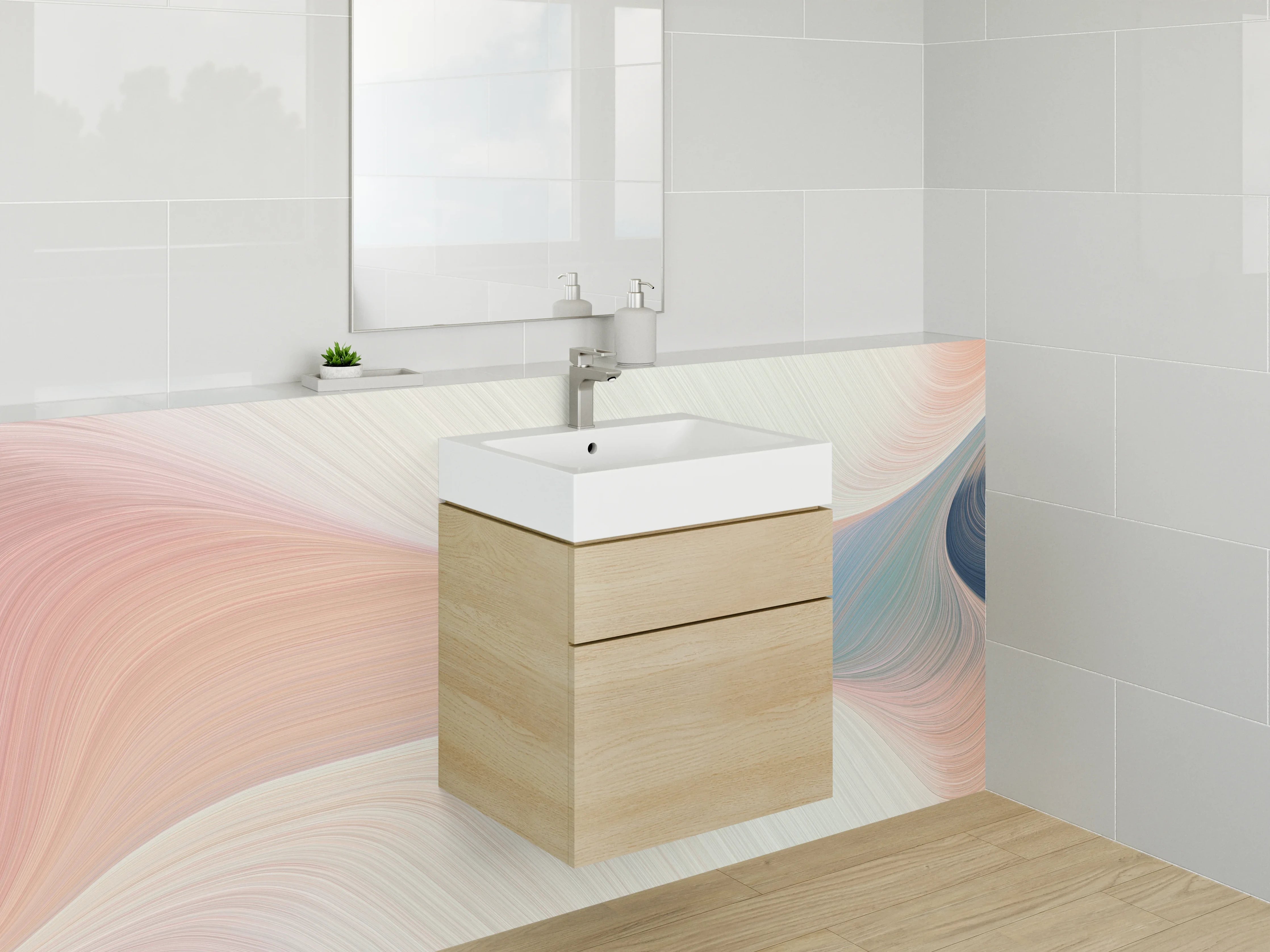Waschbecken-Rückwand - Abstraktes Pastell-Wandbild für Bad