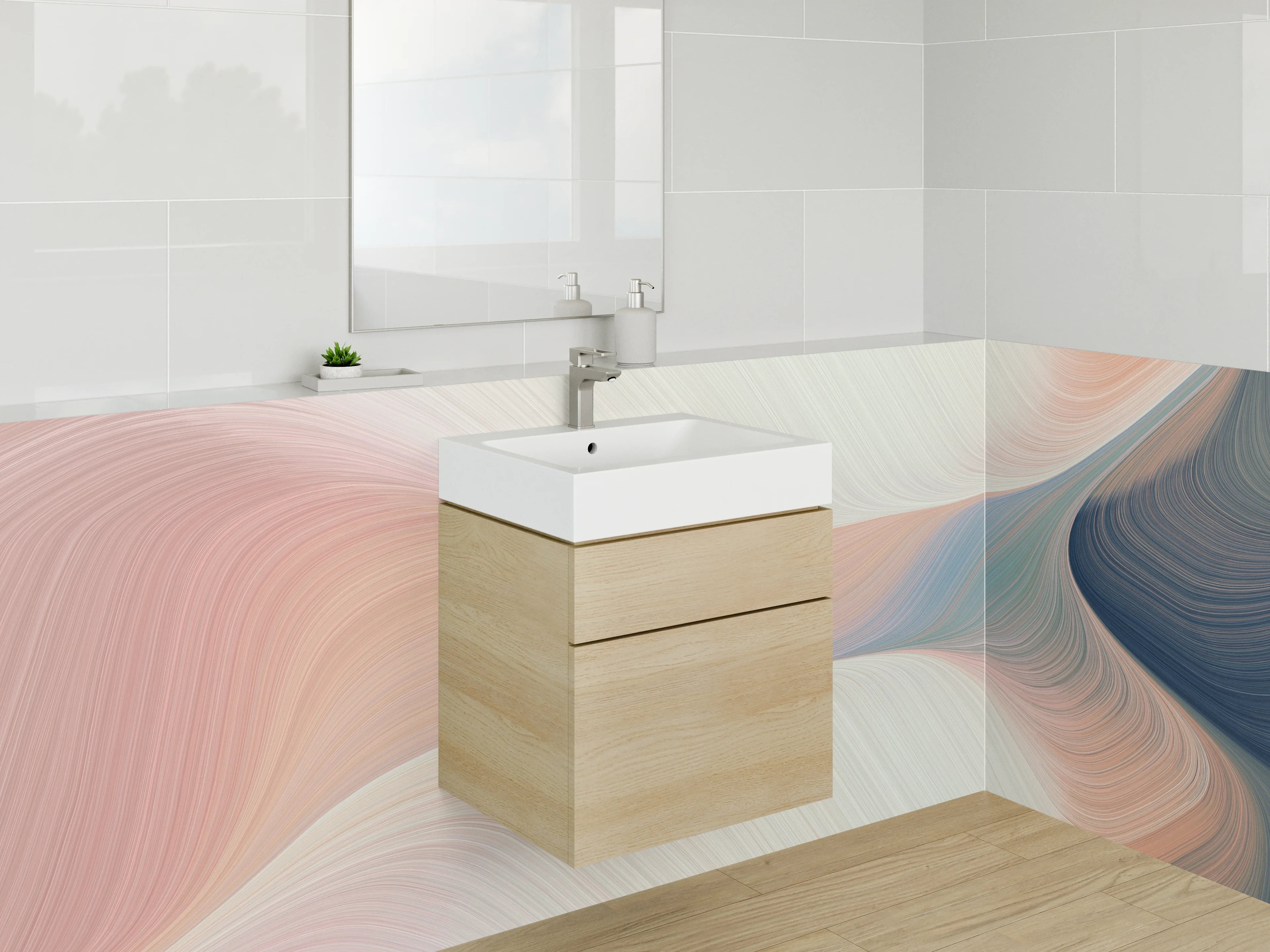 Waschbecken-Rückwand - Abstraktes Pastell-Wandbild für Bad
