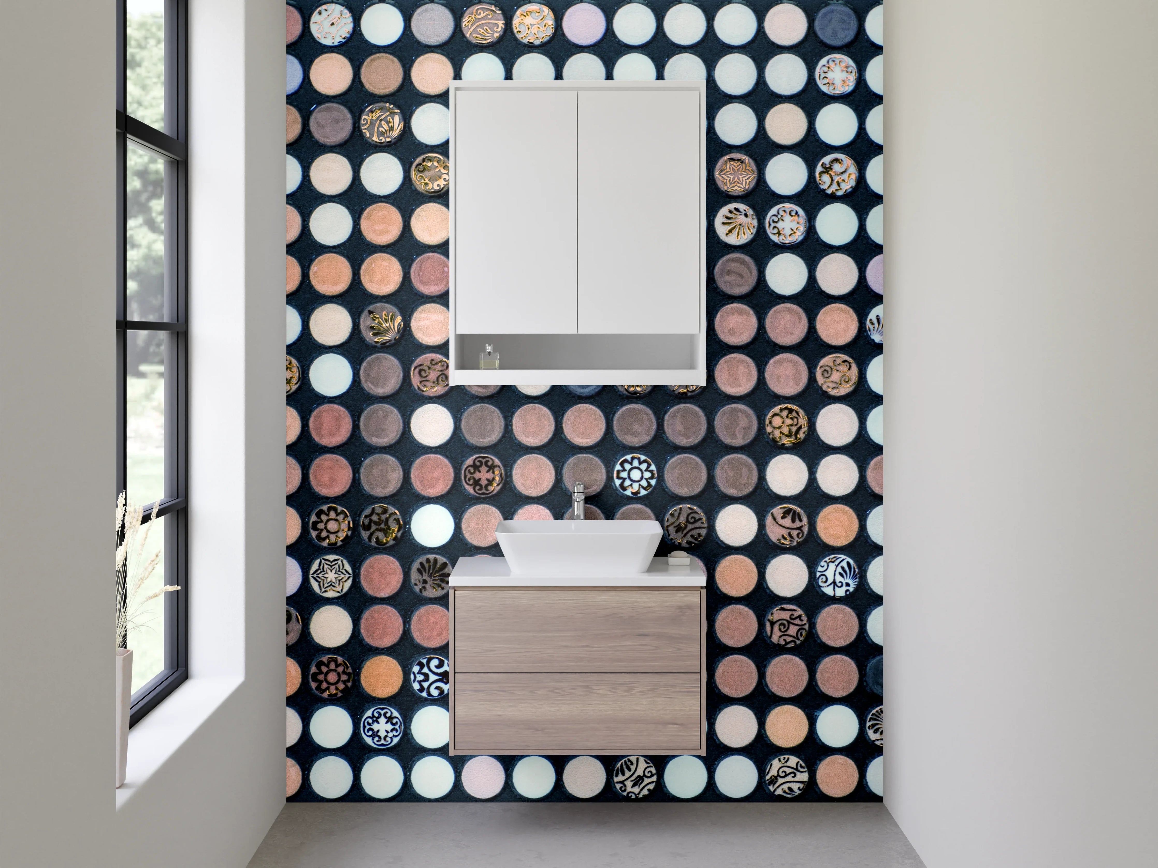 Waschbecken-Rückwand - Abstraktes Punkt-Mosaik Braun Beige