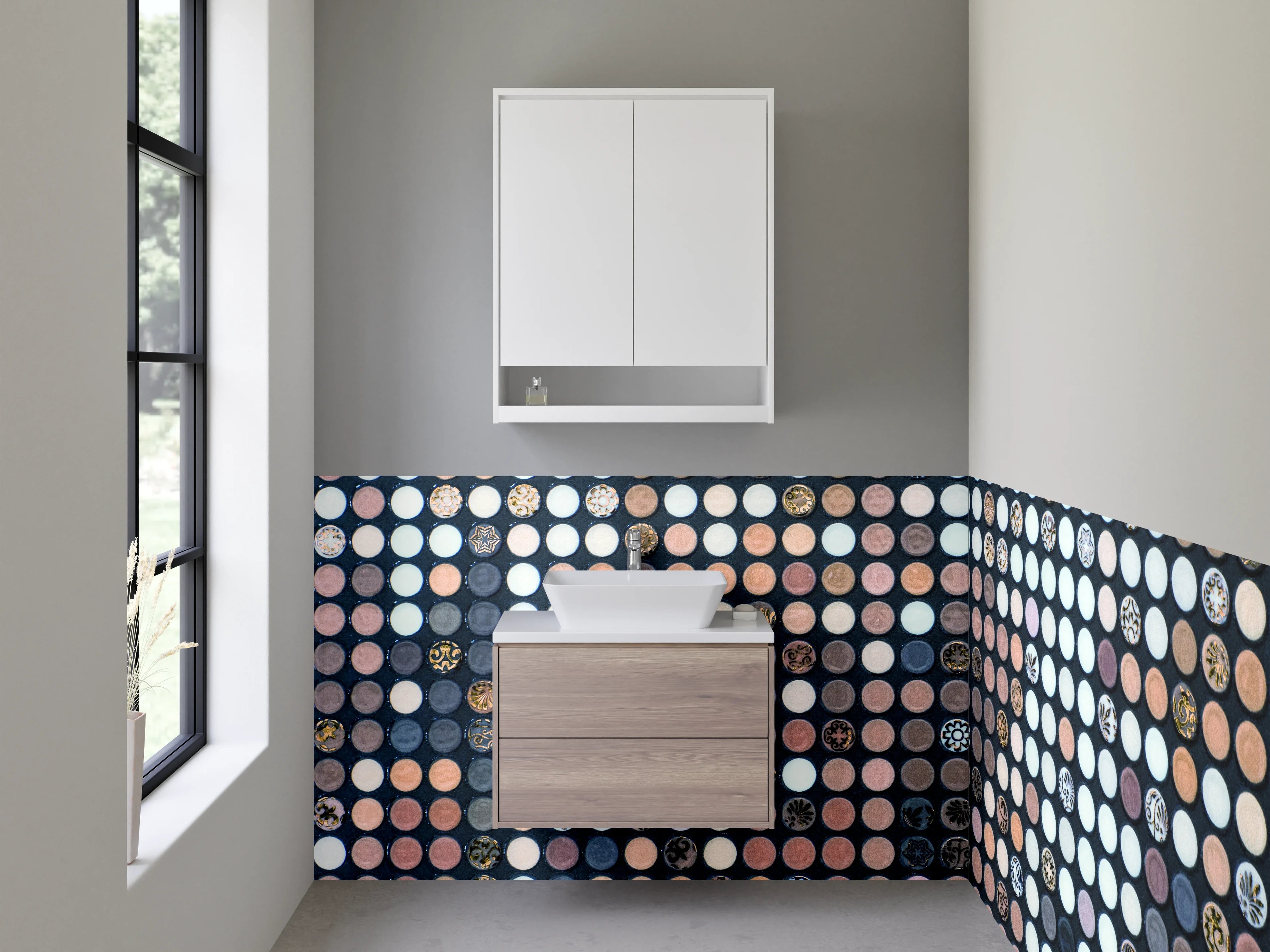 Waschbecken-Rückwand - Abstraktes Punkt-Mosaik Braun Beige