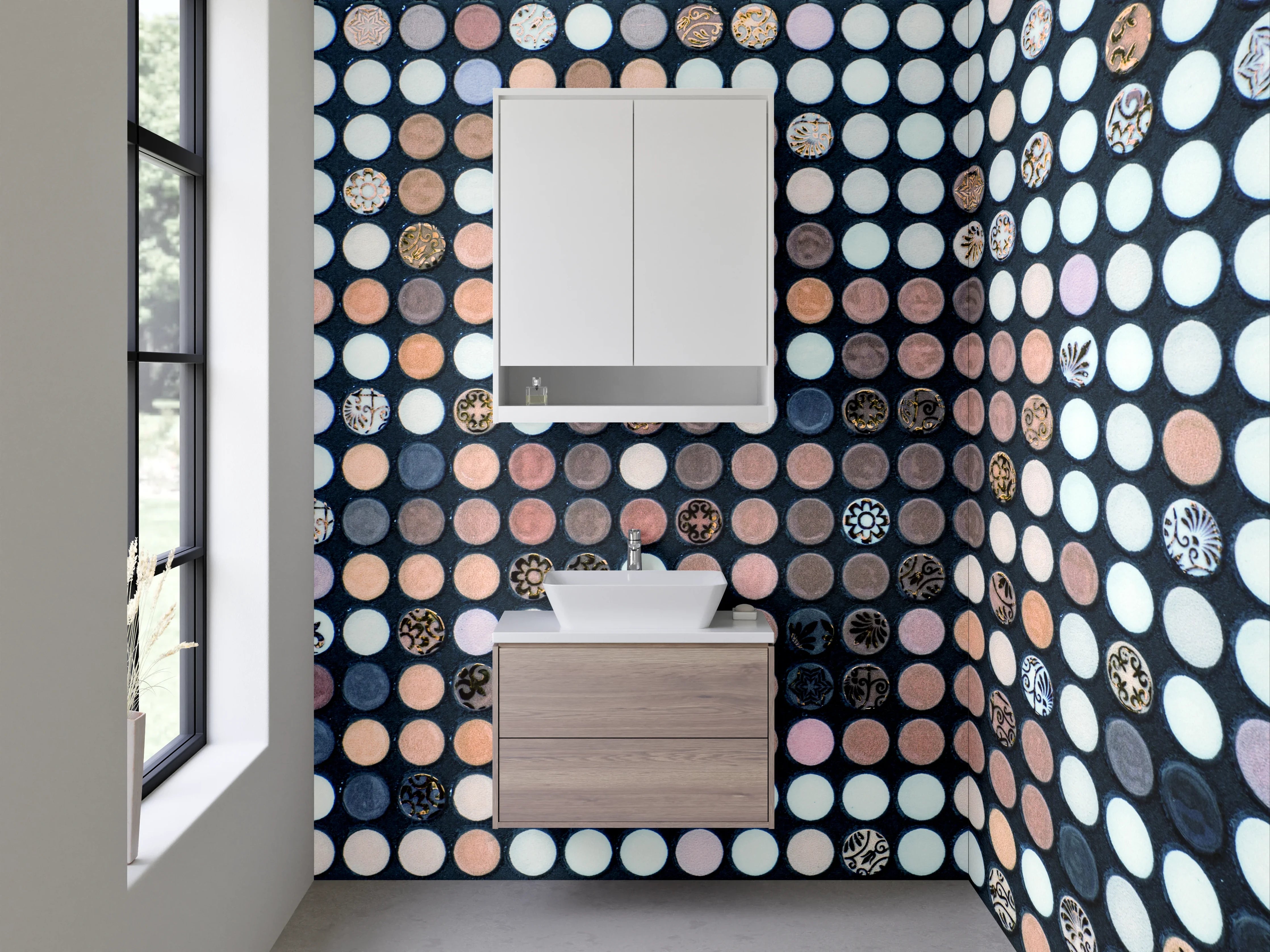 Waschbecken-Rückwand - Abstraktes Punkt-Mosaik Braun Beige
