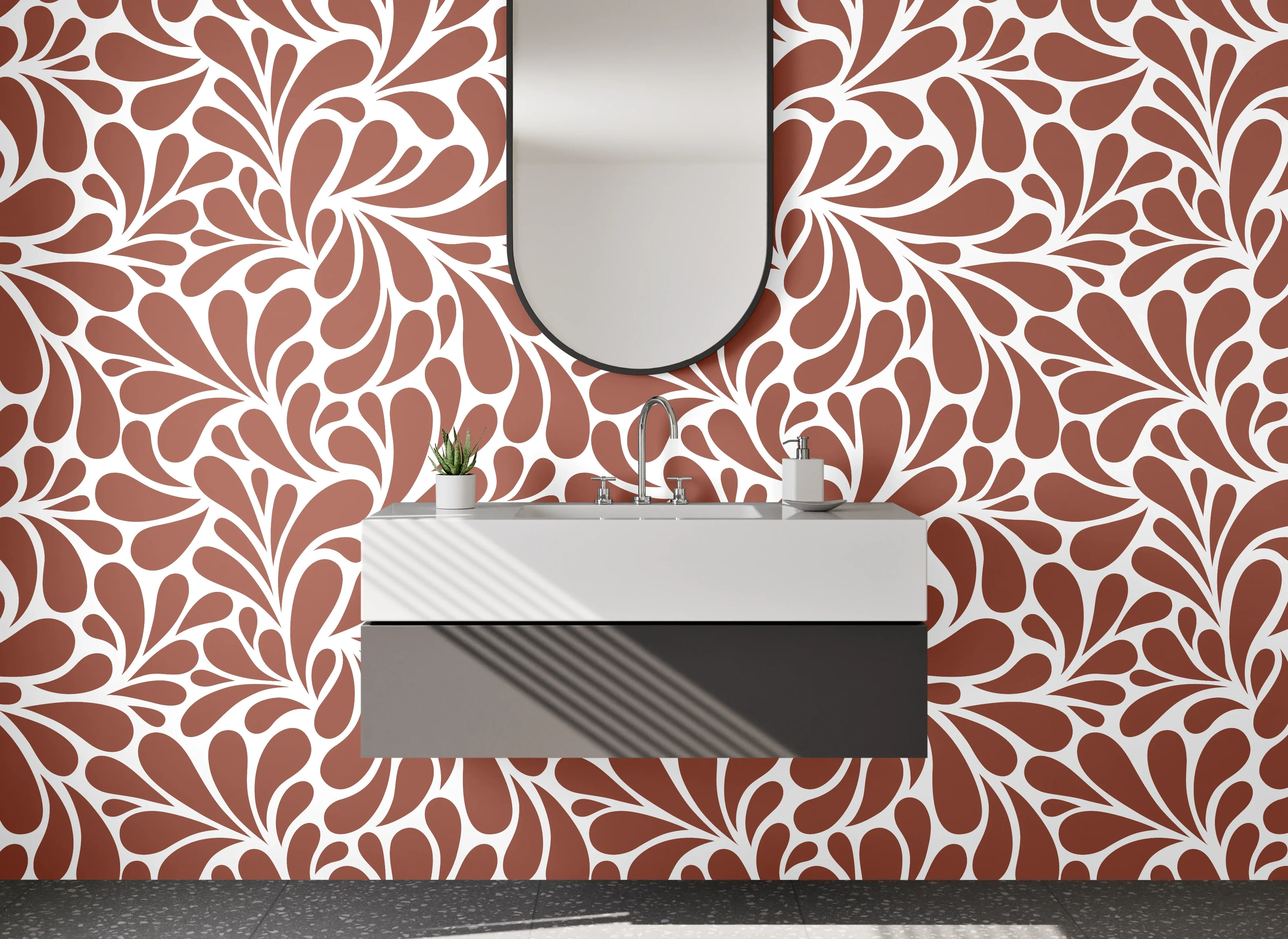 Waschbecken-Rückwand - Abstraktes Retro-Muster Braun Weiß