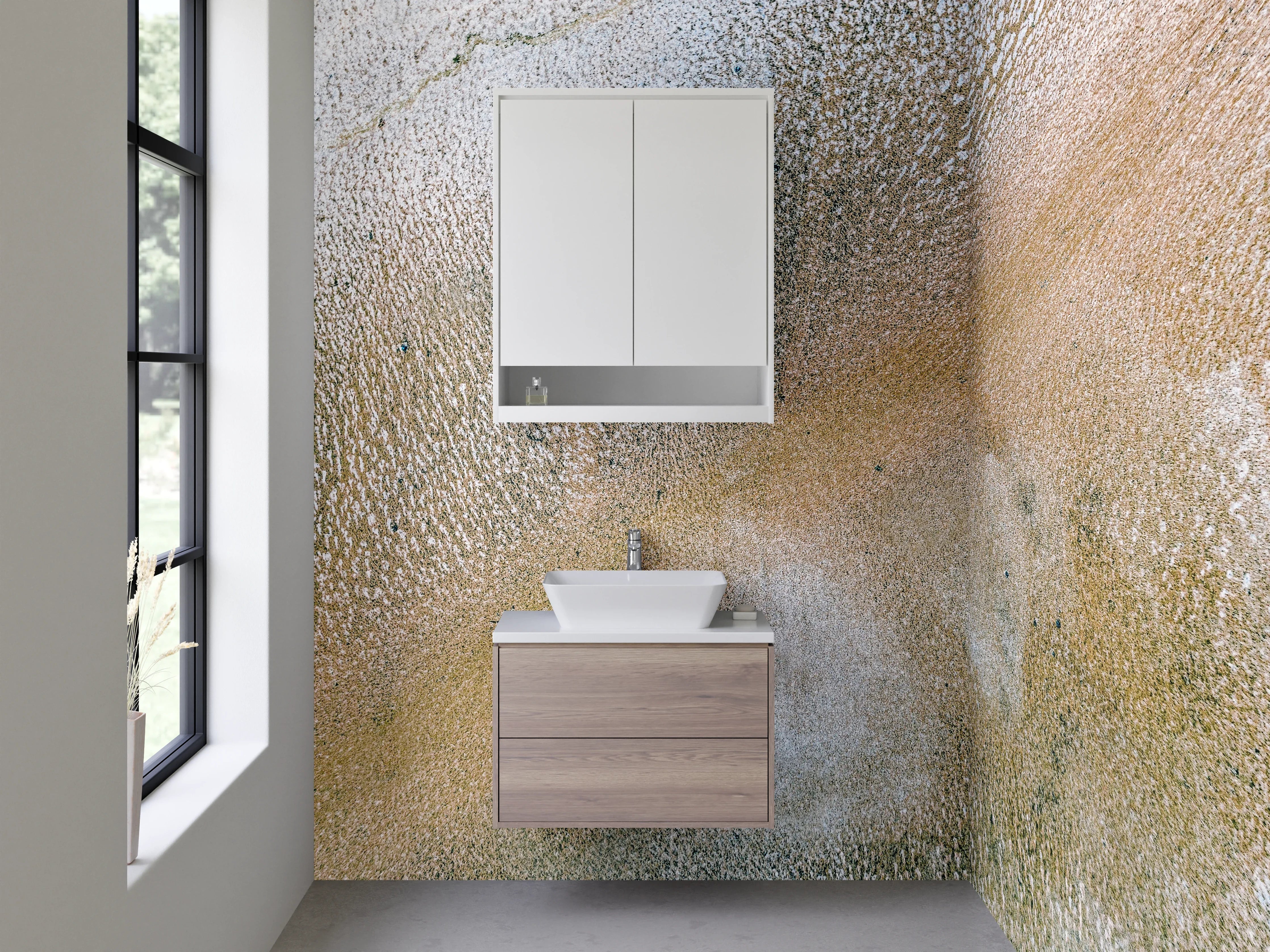 Waschbecken-Rückwand - Abstraktes Sand-Muster in Weiß und Beige
