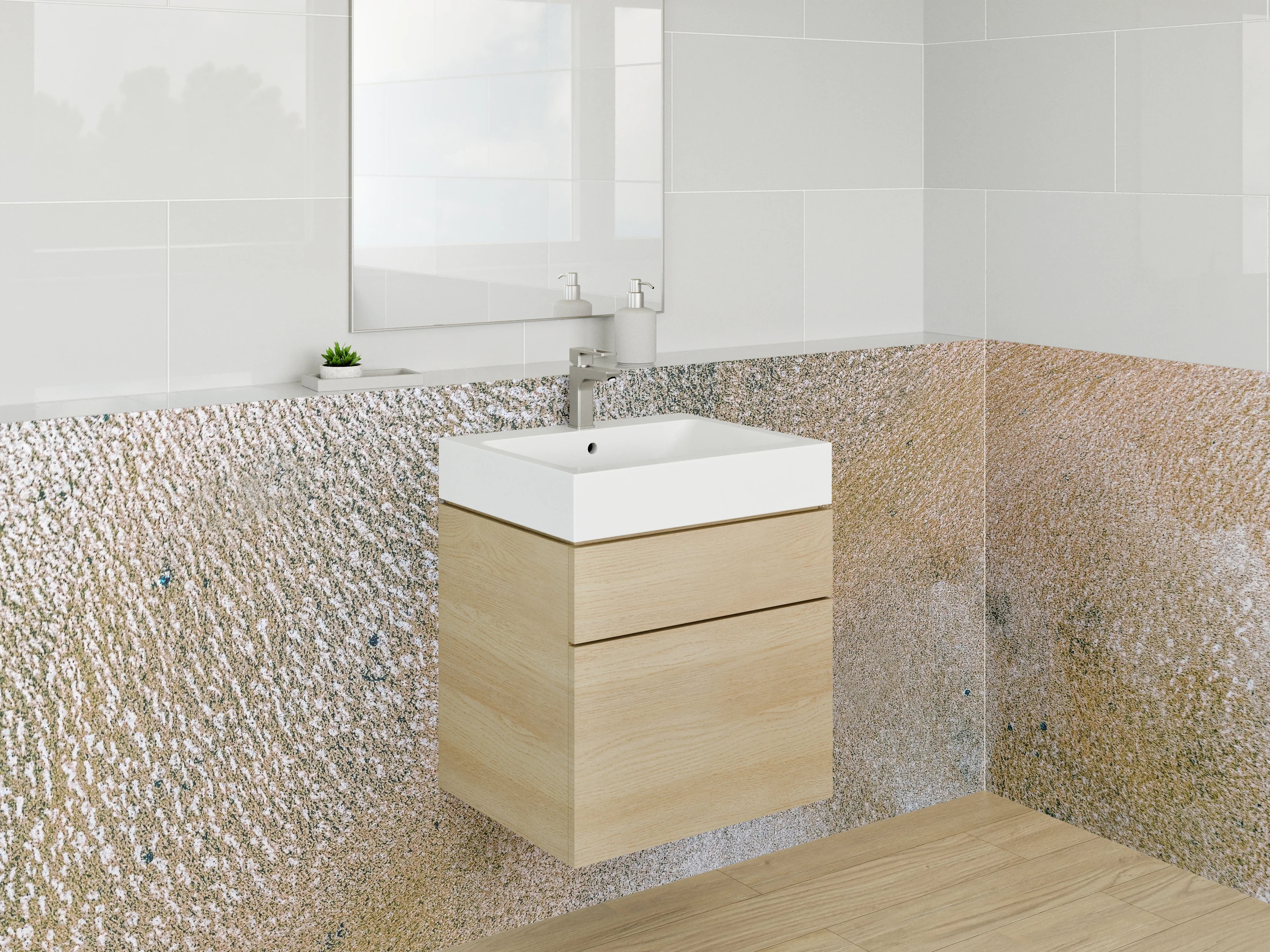 Waschbecken-Rückwand - Abstraktes Sand-Muster in Weiß und Beige