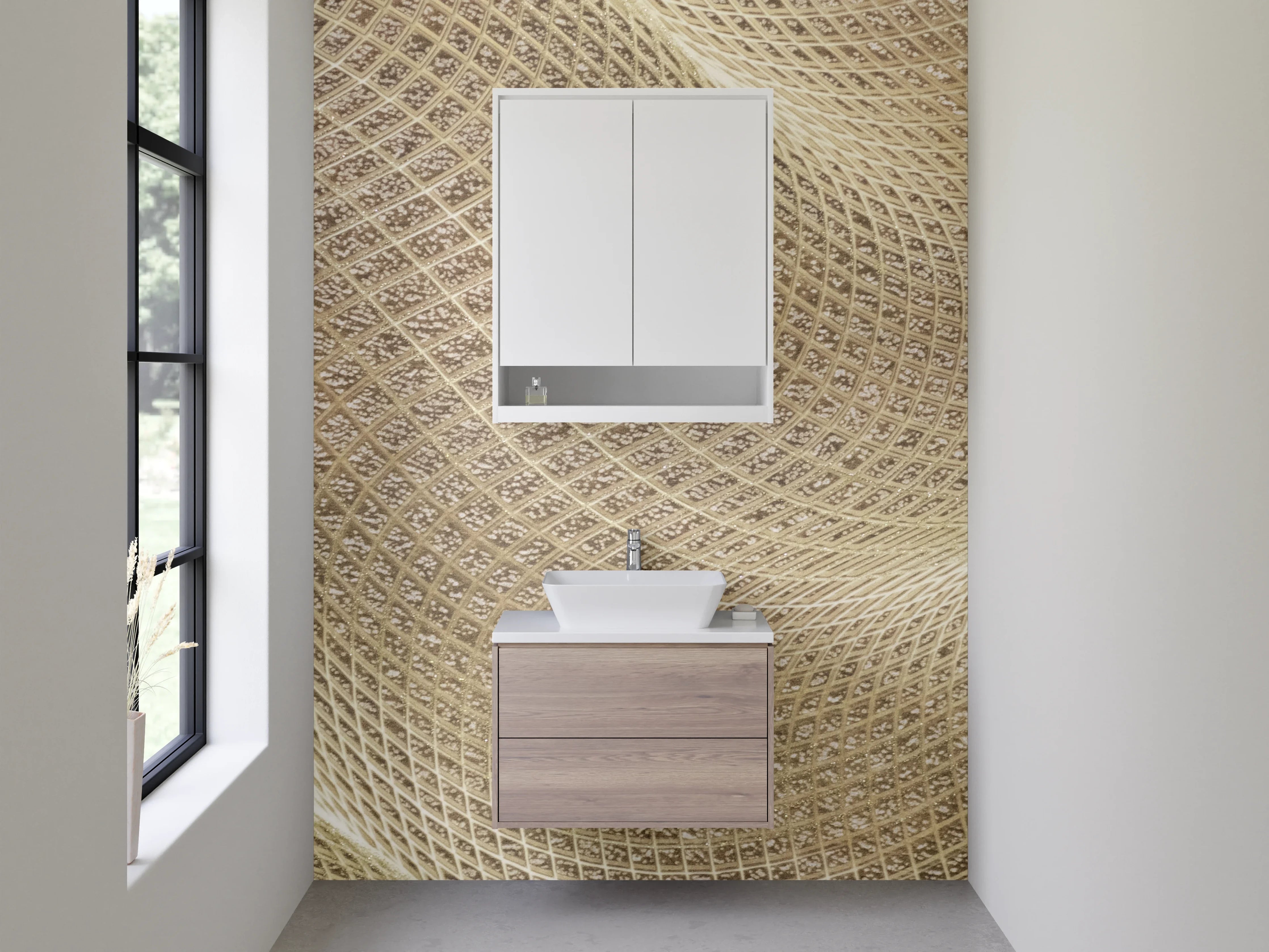 Waschbecken-Rückwand - Abstraktes Sand-Wellen Muster Beige